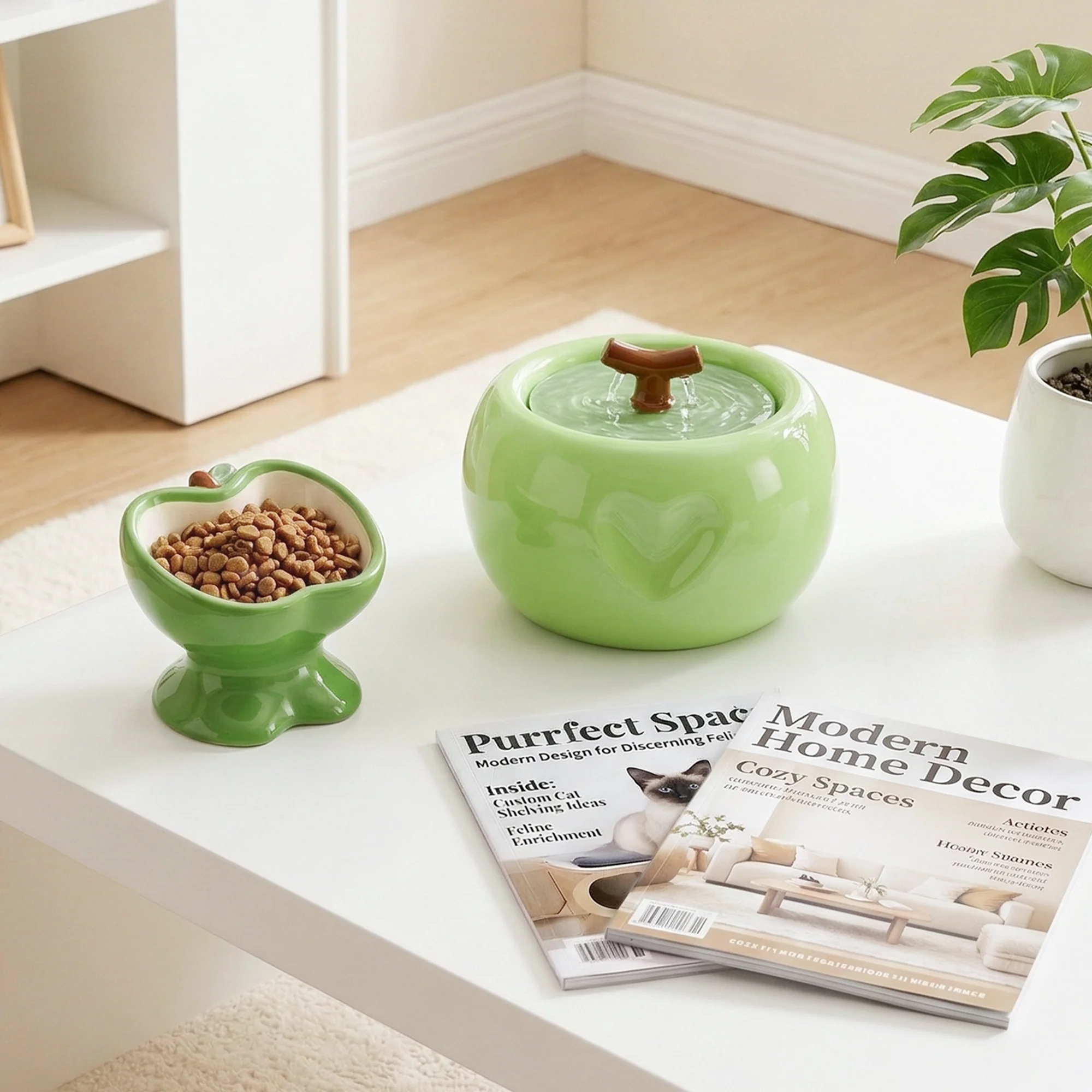 Set de comedero y fuente Love Apple para gatos