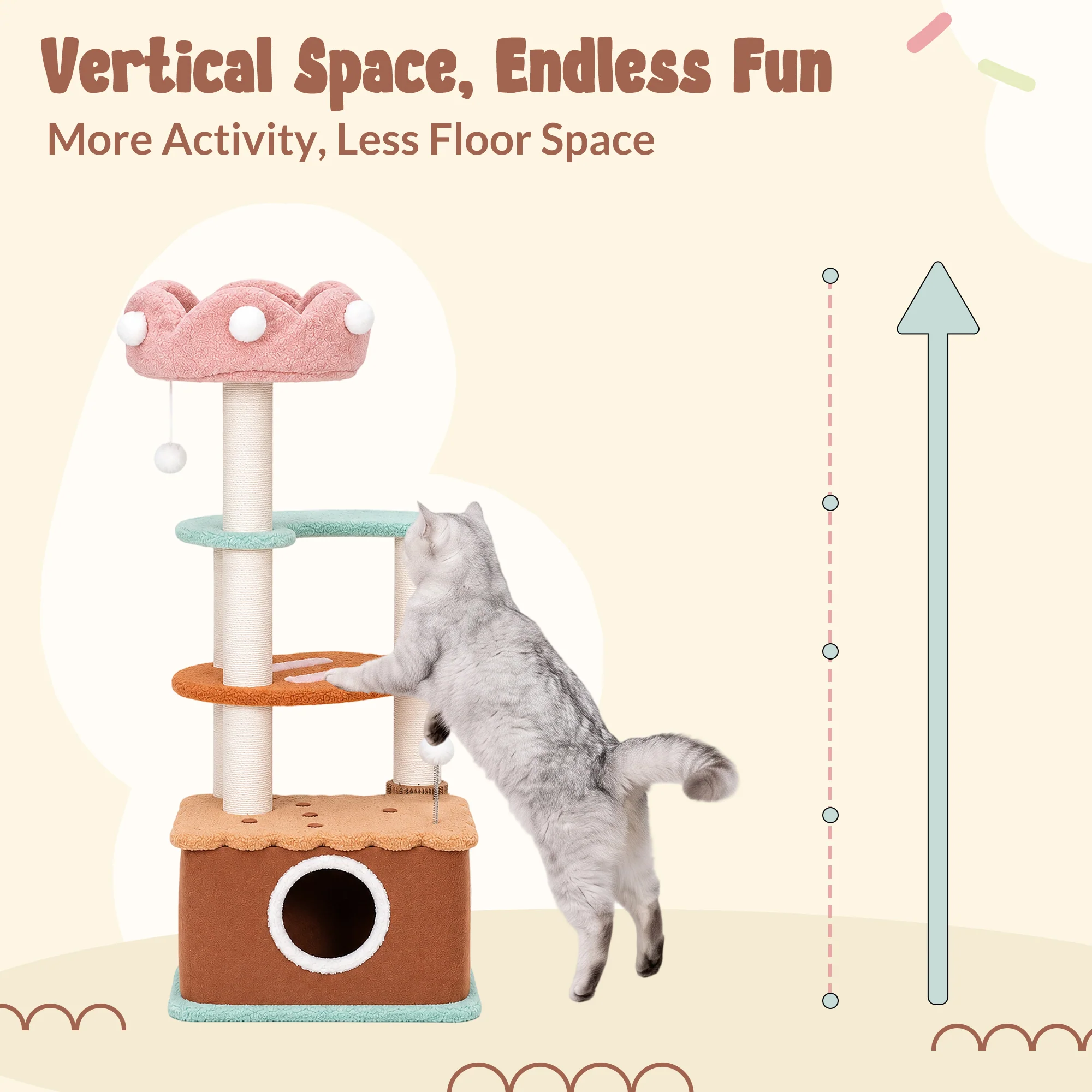 49" Vertical Ice Cream Medium-Sized Multi-Cat Tree