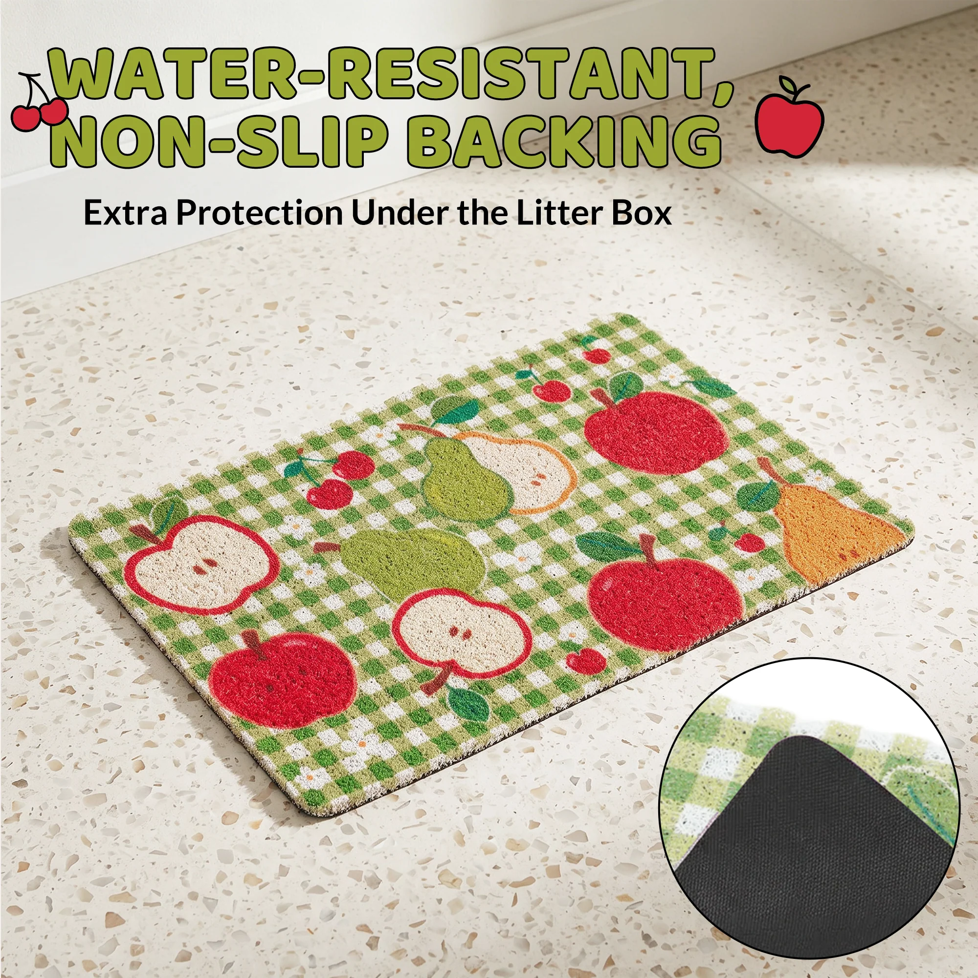 Fruit Garden Cat Litter Mat with Non-Slip Backing