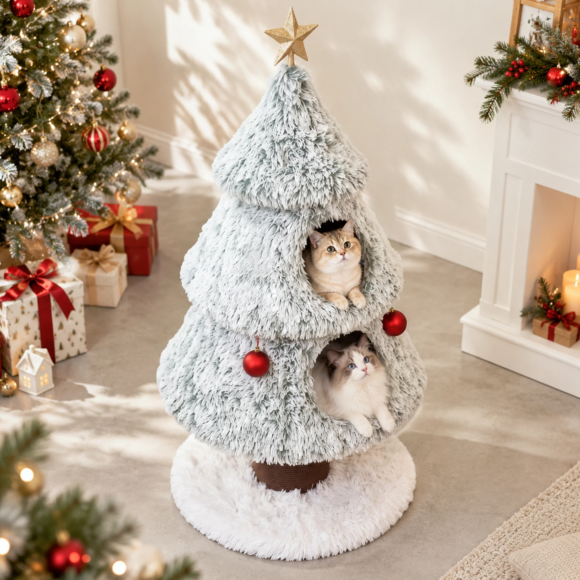 47.2" decoratieve verticale kerstboom-stijl kattenboom