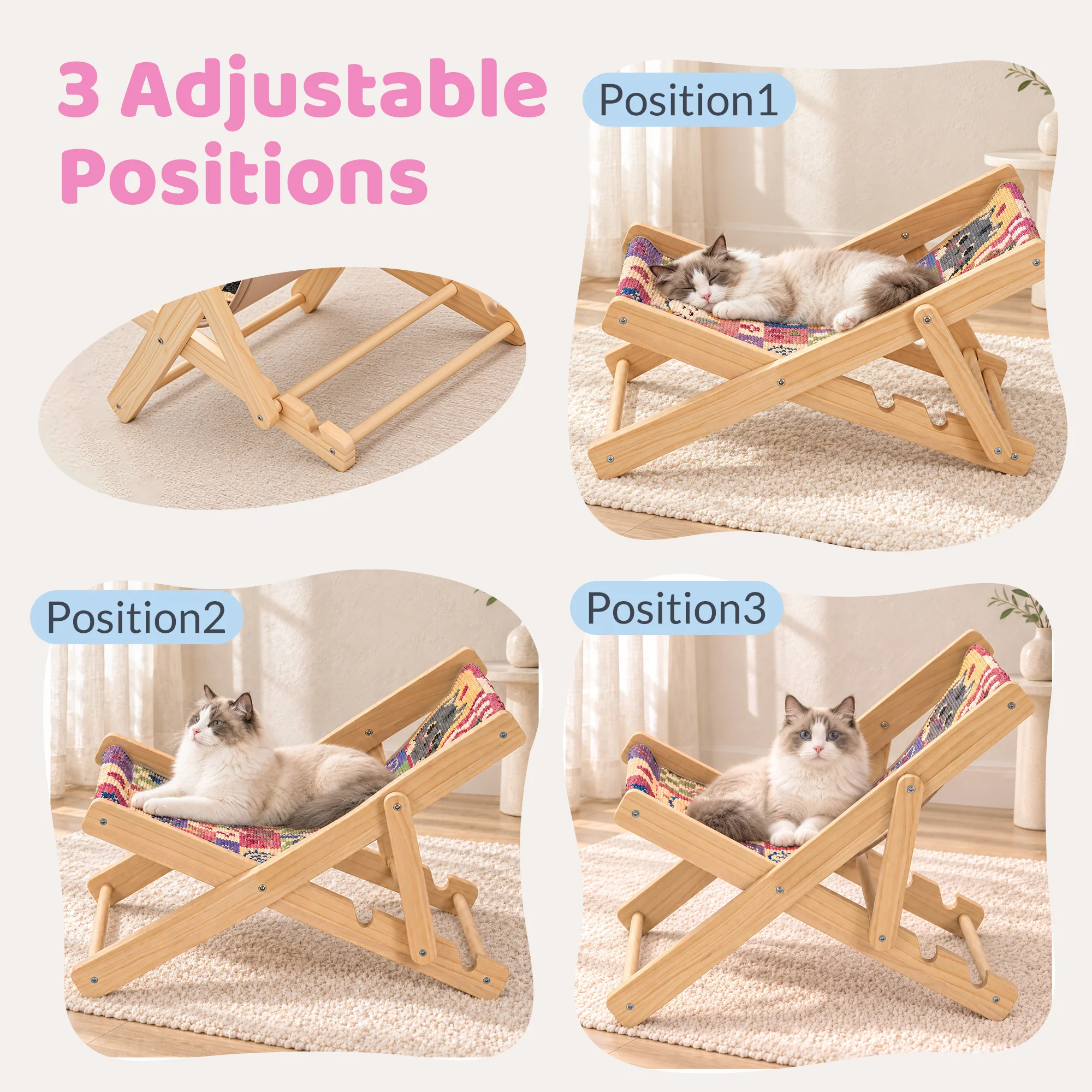 Chaise lounge pliable pour chat Happy & Polly avec tapis griffoir remplaçable