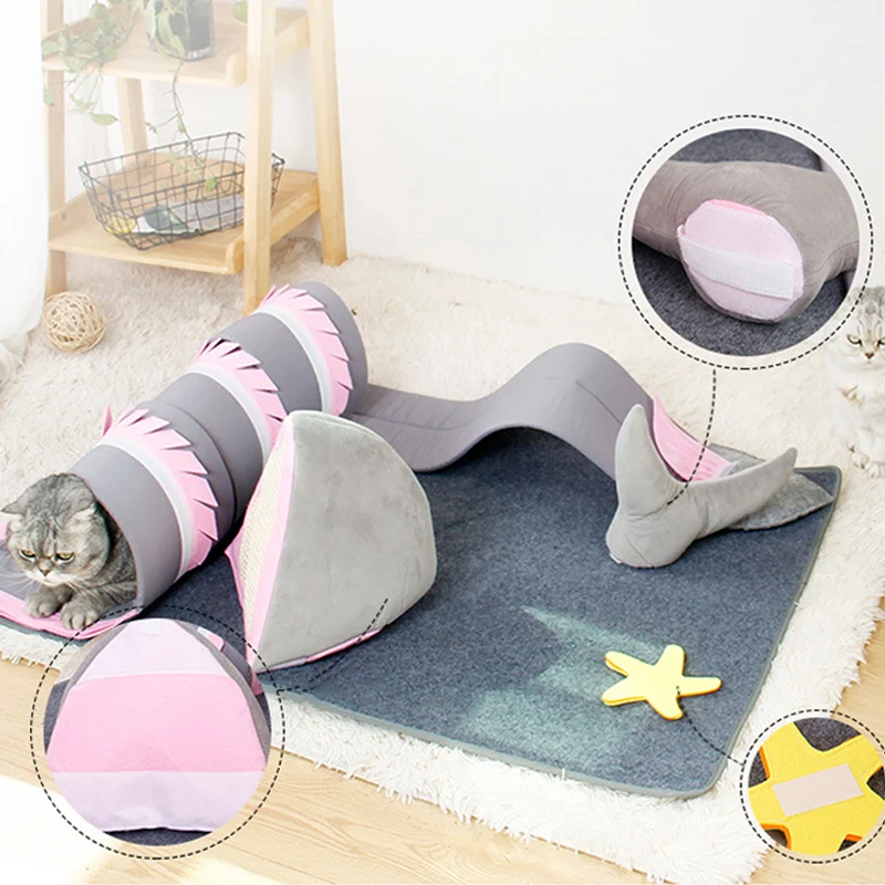 Fish Adventure Cat Sniffing Mat Tunnel for Indoor Play and Scratching