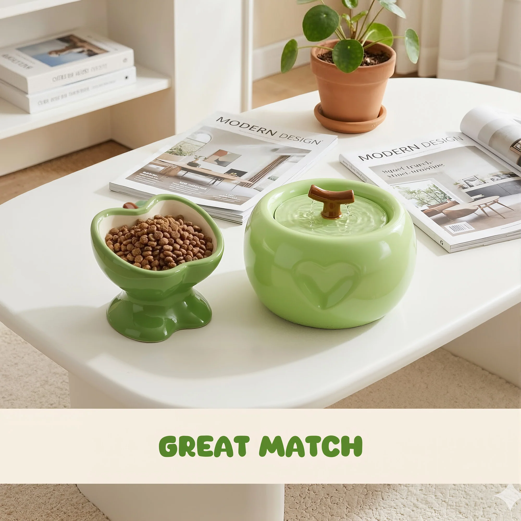 Set de comedero y fuente Love Apple para gatos