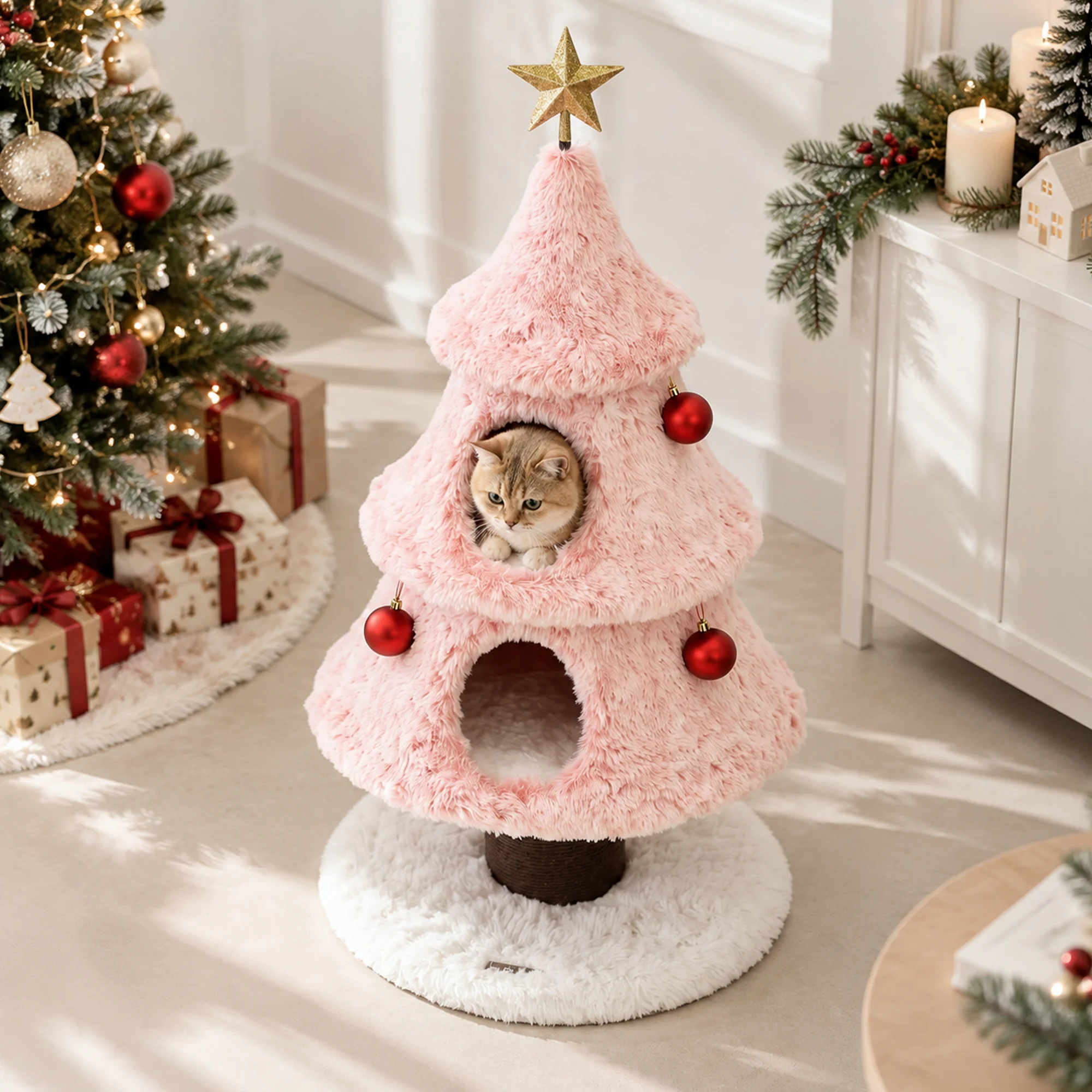 47.2" decoratieve verticale kerstboom-stijl kattenboom