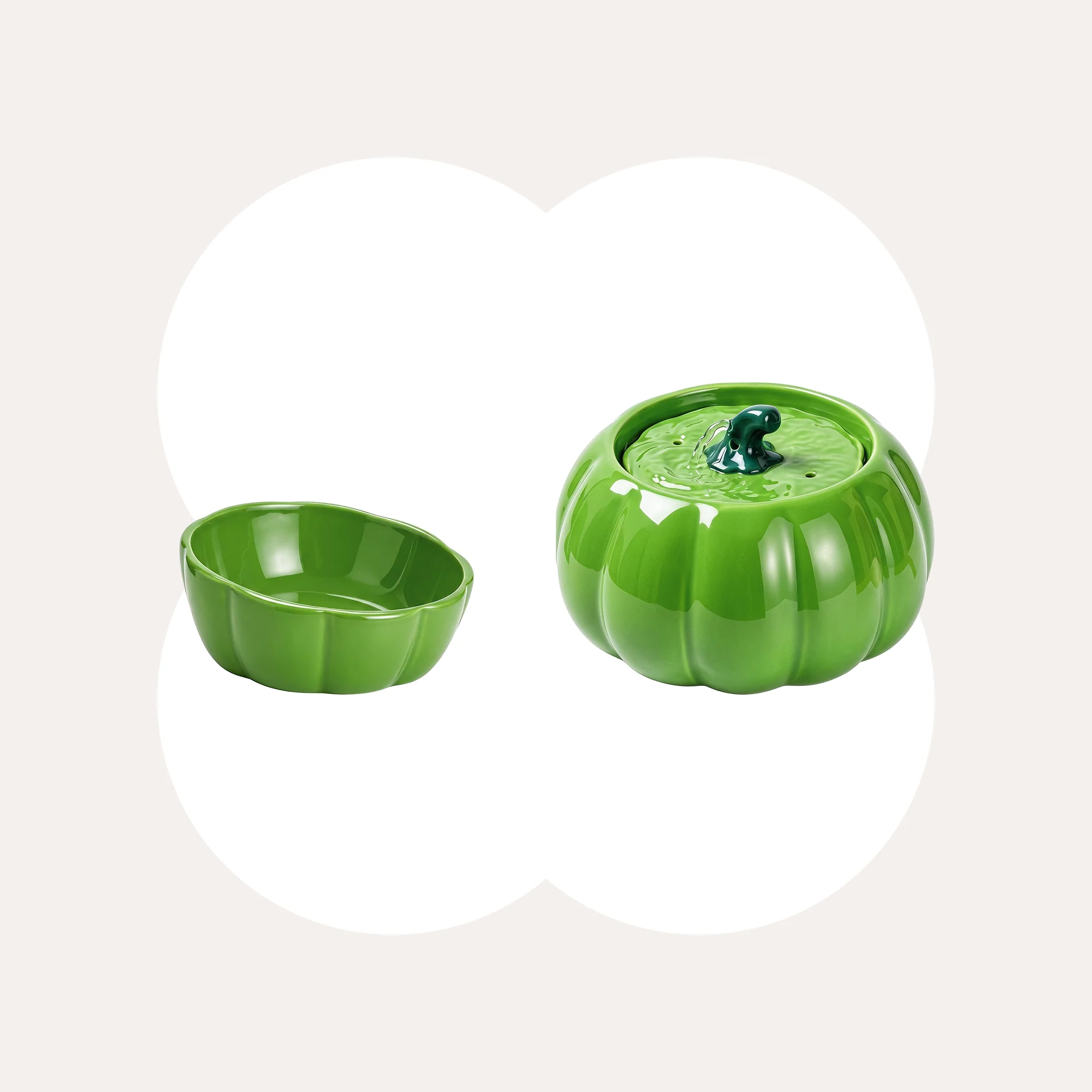 Pumpkin Patch Cat Bowl & Fountain Set in Orange or Green Ceramic