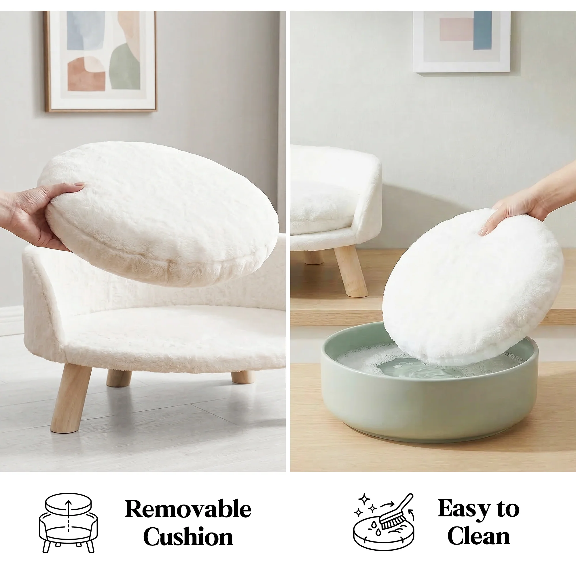 Lit canapé pour chat avec coussin amovible et structure en bois