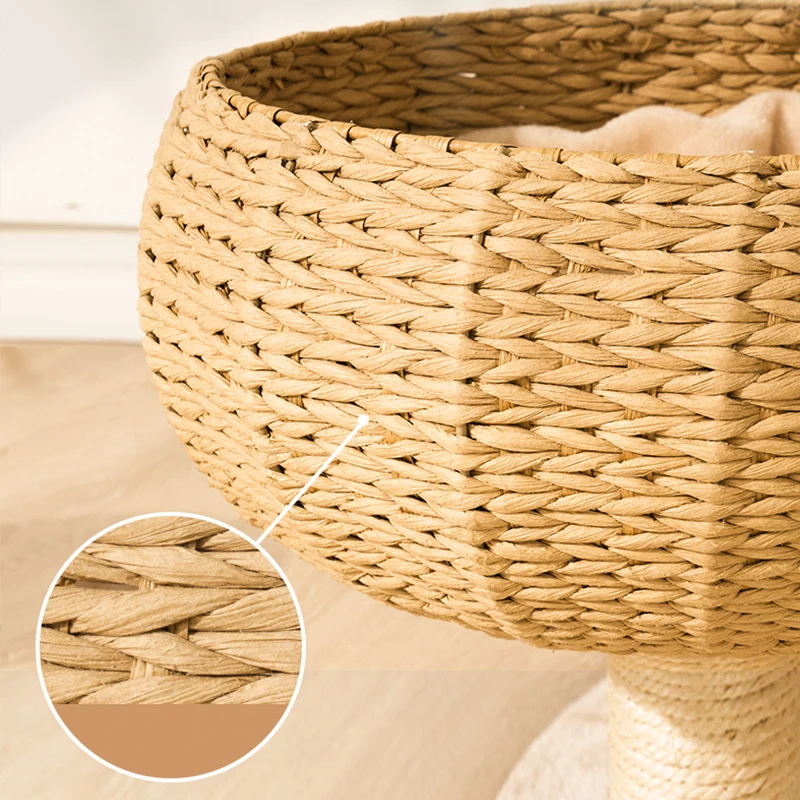 Sleeping in the Bowl Cat Tree with Natural Rattan Nest and 3 Tiers