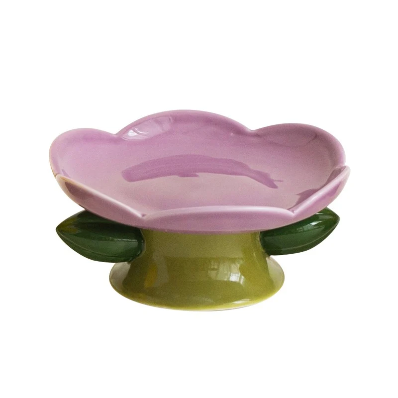 Flower Shape Ceramic Raised Cat Bowl for Easier Mealtimes
