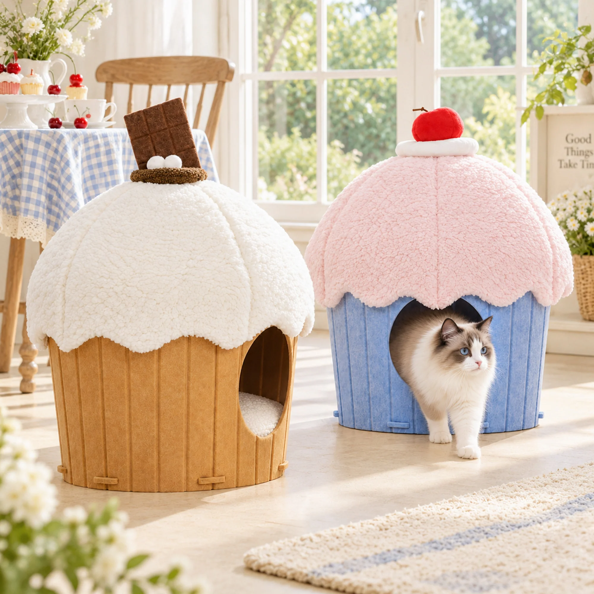 Cupcake 2-in-1 Felt Cat Condo with Removable Cushion