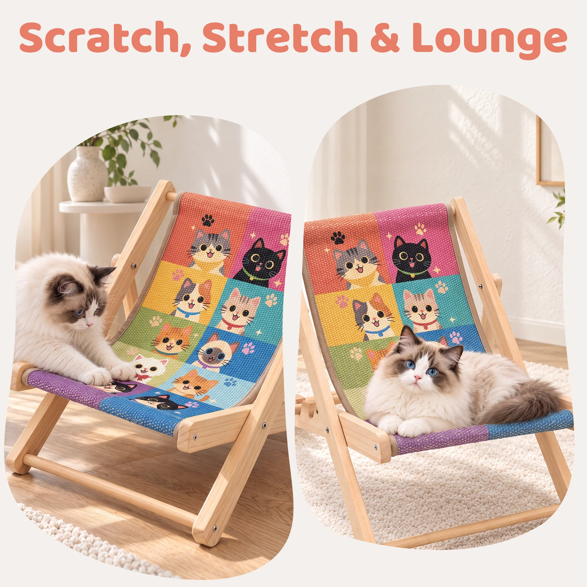 Chaise lounge pliable pour chat Happy & Polly avec tapis griffoir remplaçable