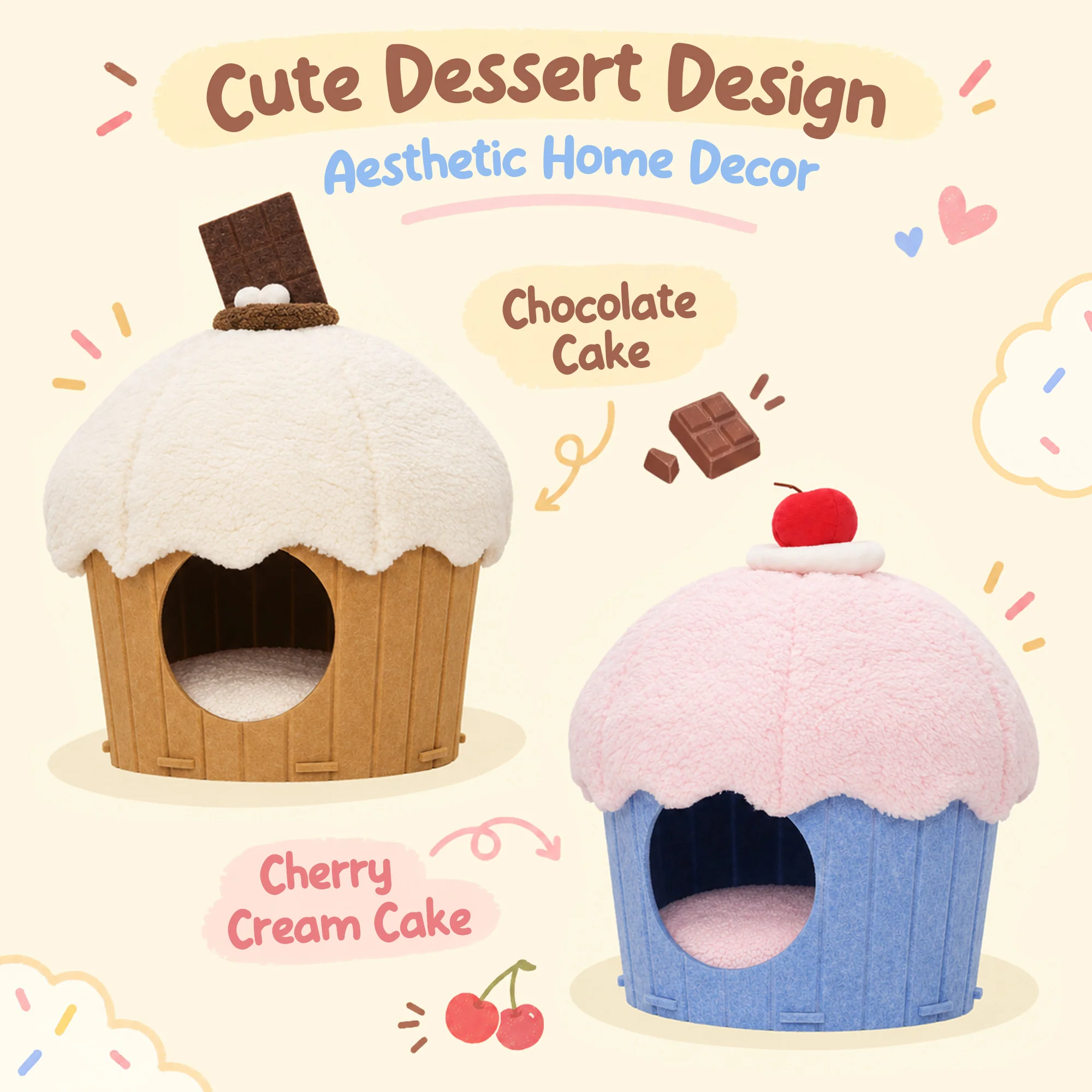 Cupcake 2-in-1 Felt Cat Condo with Removable Cushion