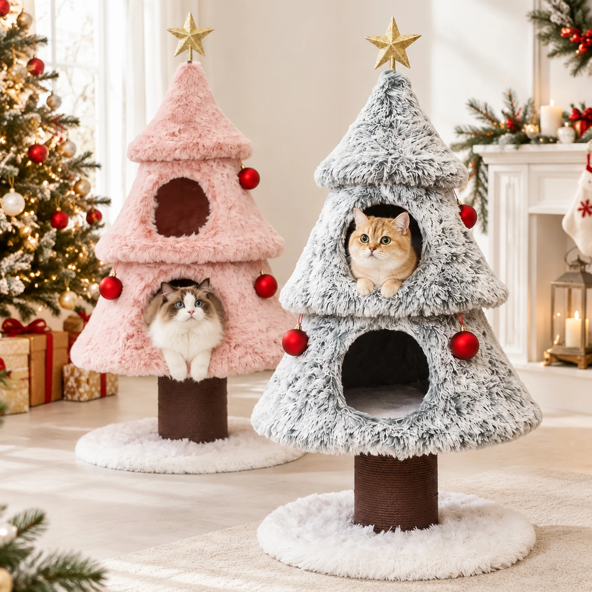 47.2" decoratieve verticale kerstboom-stijl kattenboom