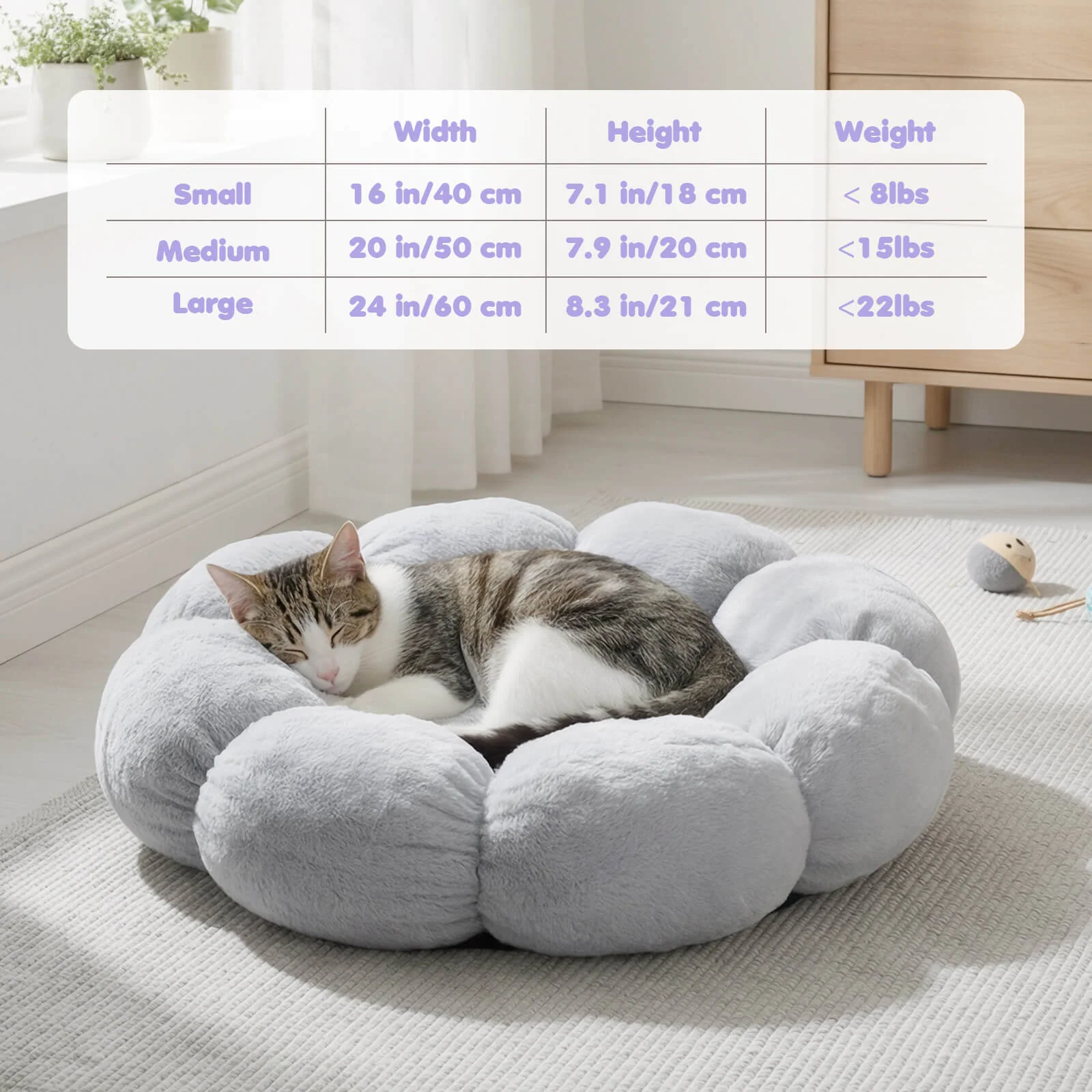 Bloomy Flower Cozy Plush Cat Bed for Kittens and Puppies