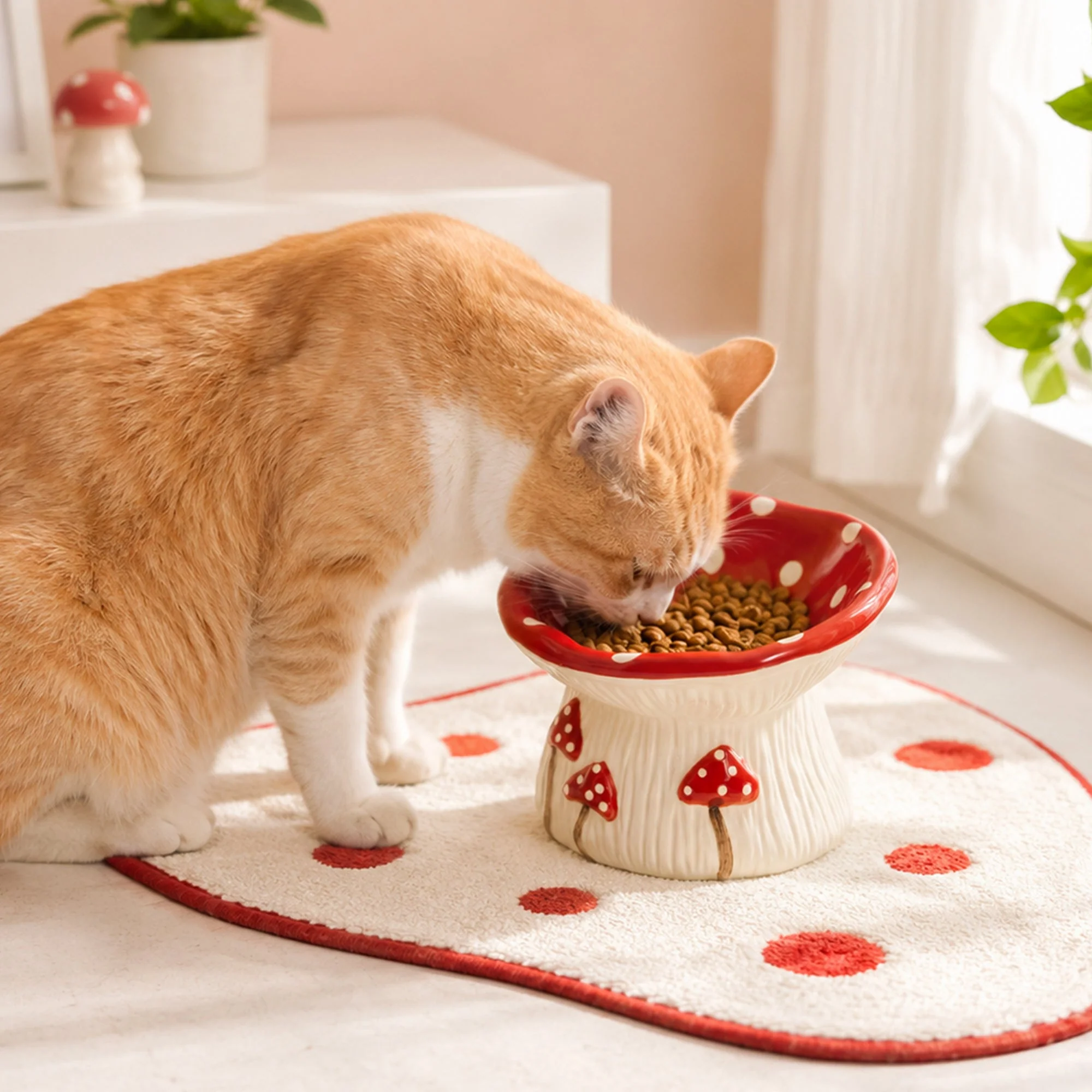 3.4oz Mushroom Picnic Ceramic Cat Bowl