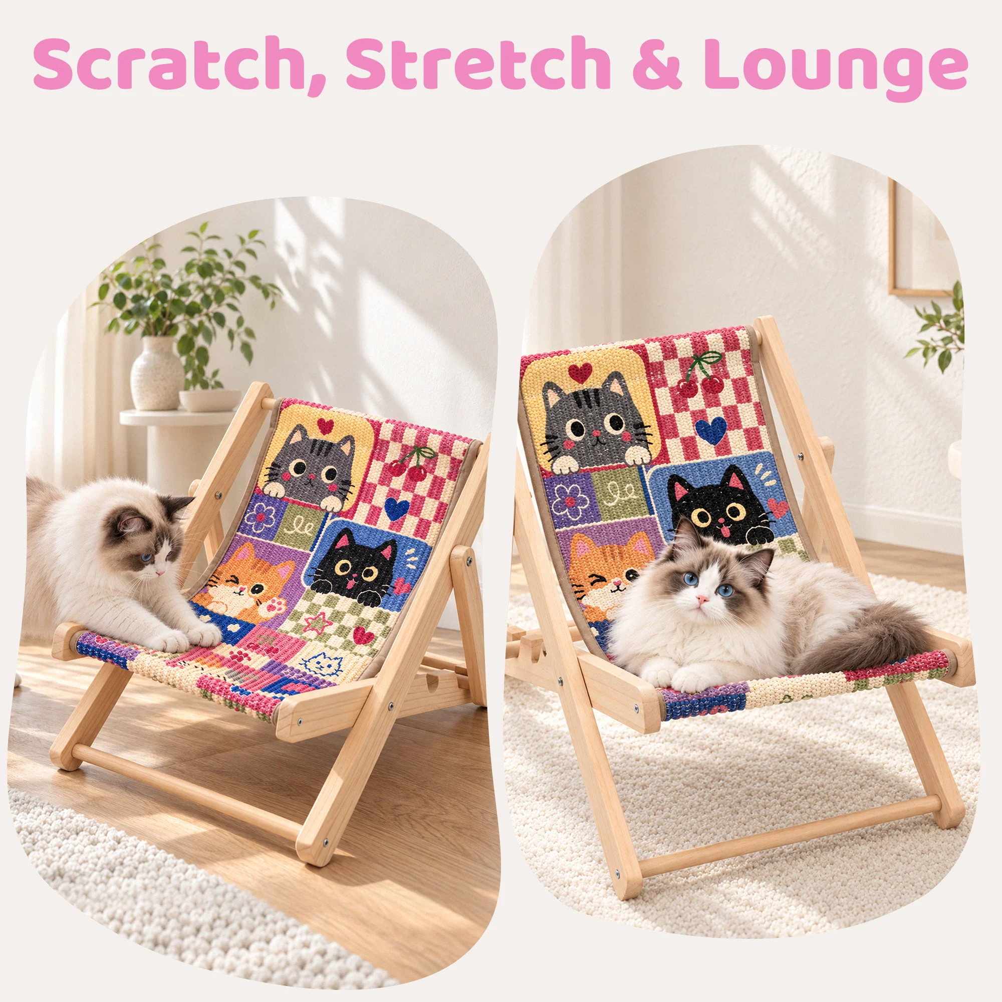 Chaise lounge pliable pour chat Happy & Polly avec tapis griffoir remplaçable