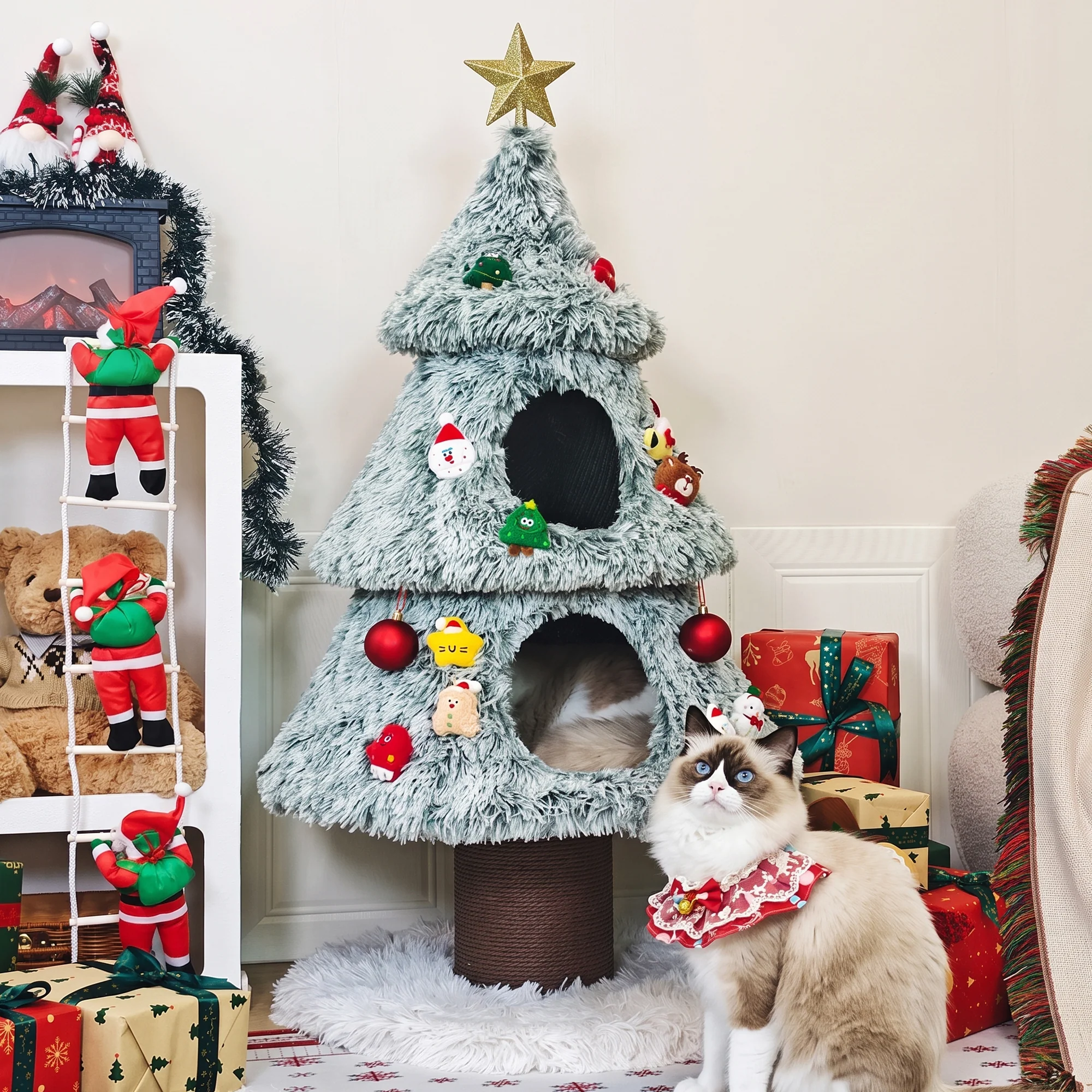 47.2" decoratieve verticale kerstboom-stijl kattenboom