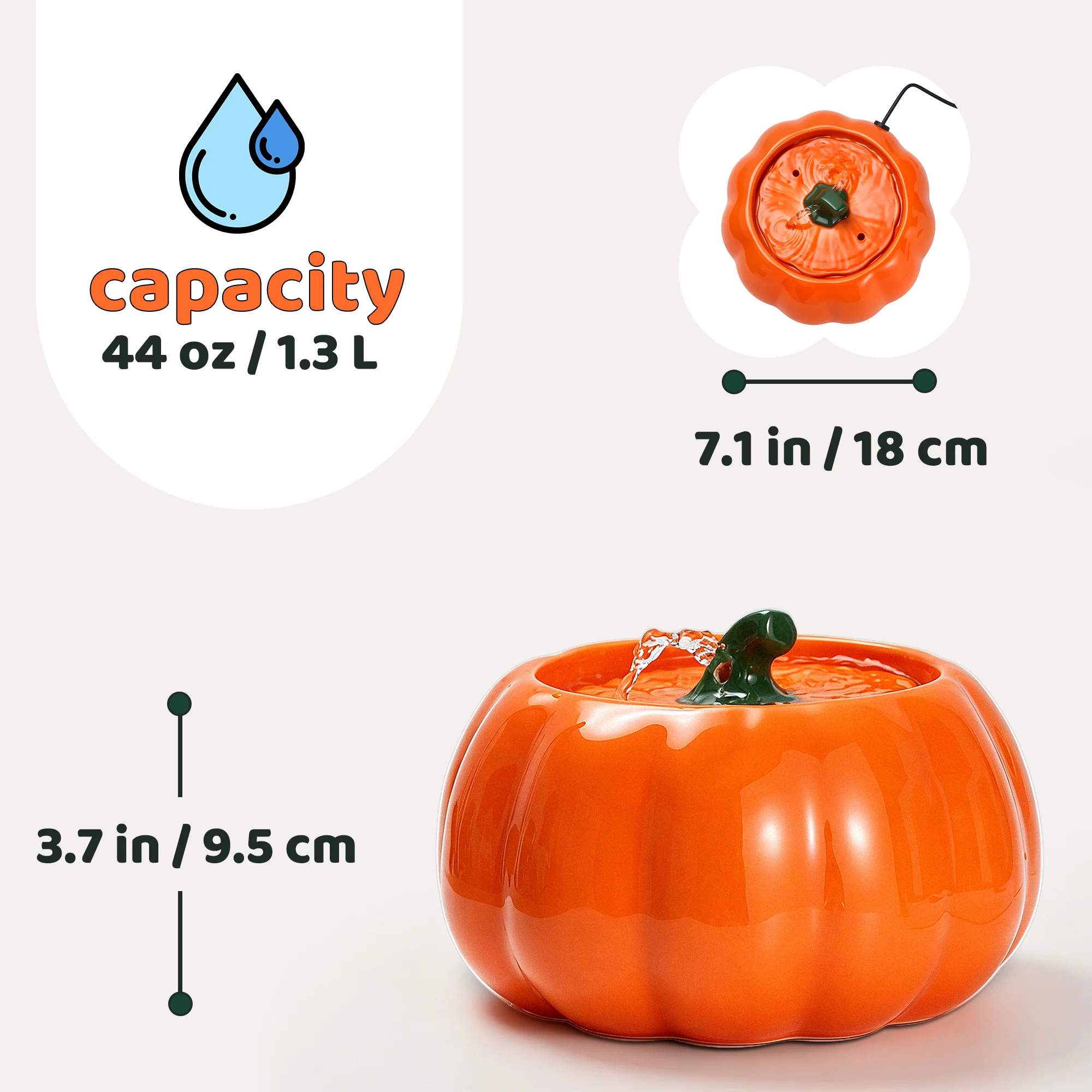 44oz Pumpkin Patch Cat Water Fountain, 44 fl oz