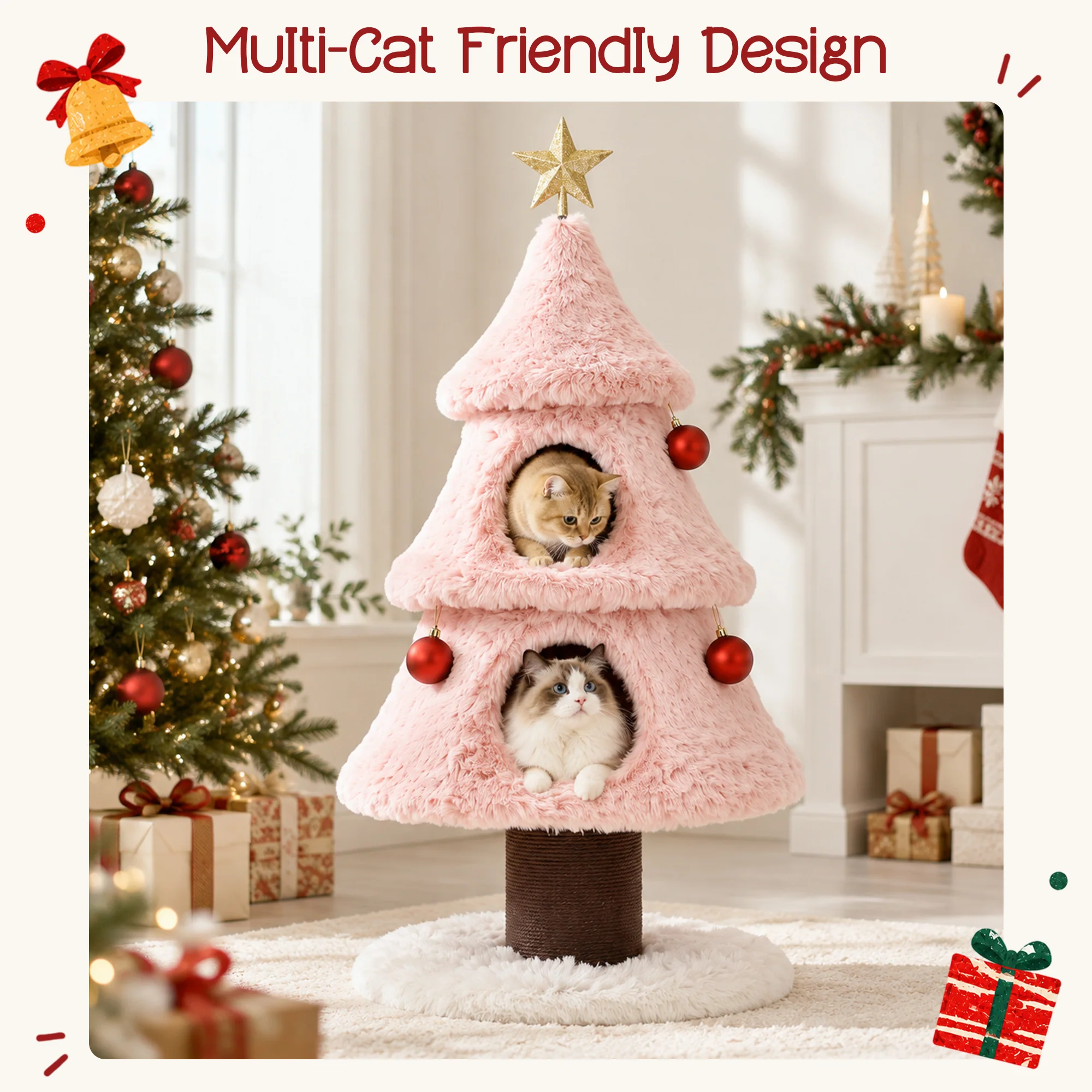 47.2" decoratieve verticale kerstboom-stijl kattenboom