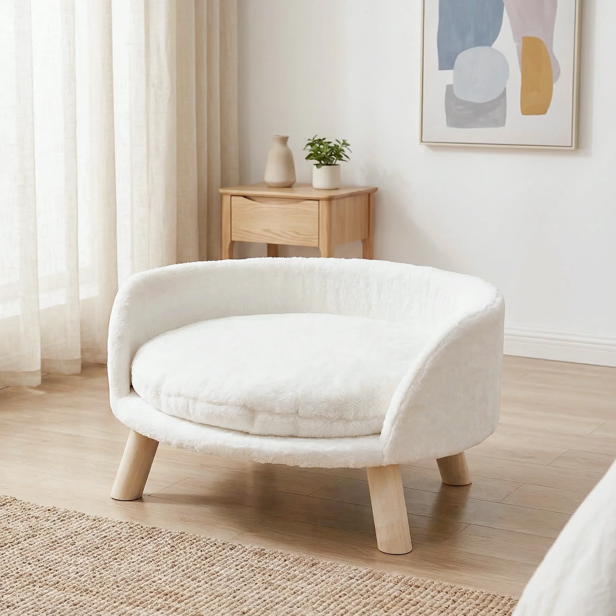 Lit canapé pour chat avec coussin amovible et structure en bois