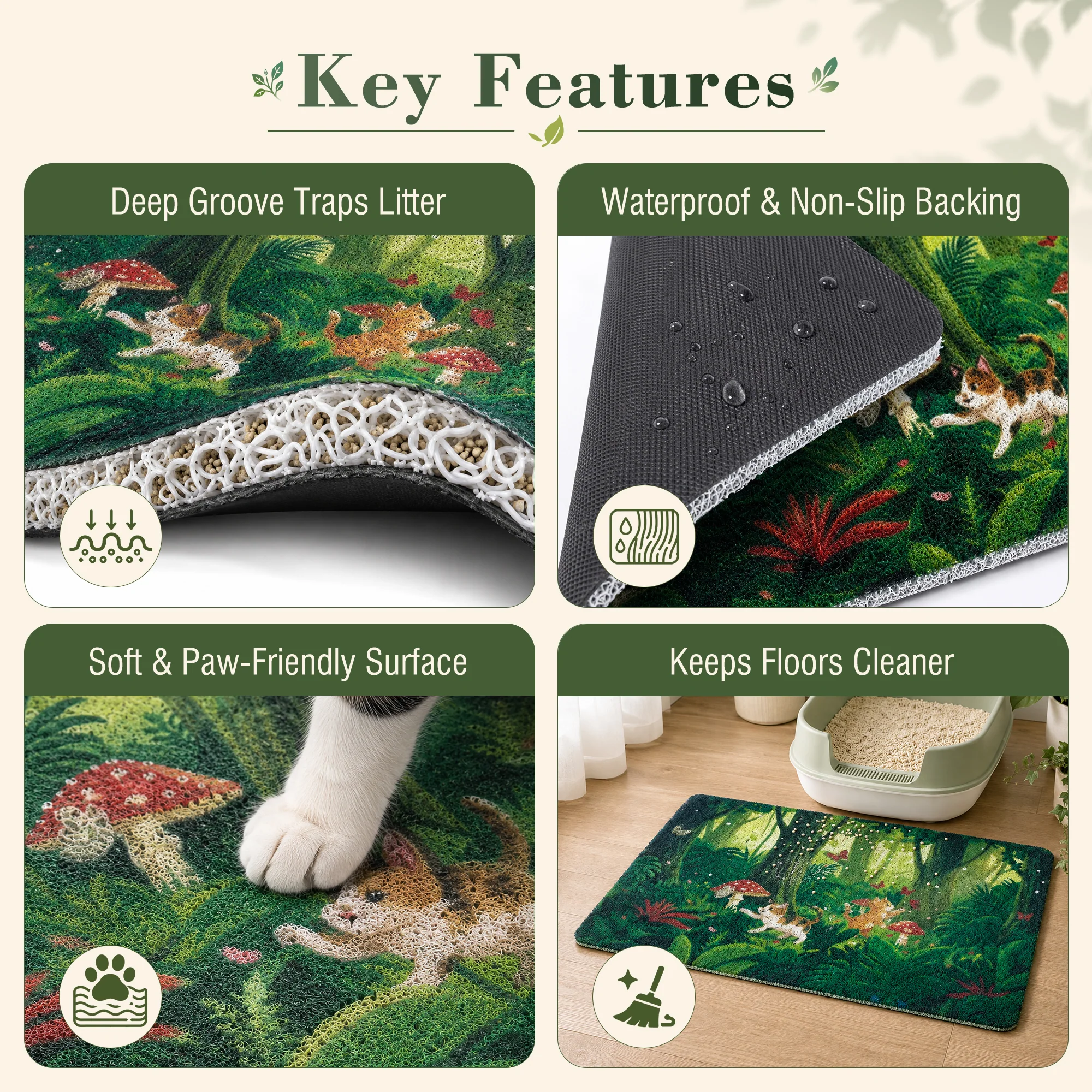 Tropical Jungle kattenbakmat met waterdichte antislip basis