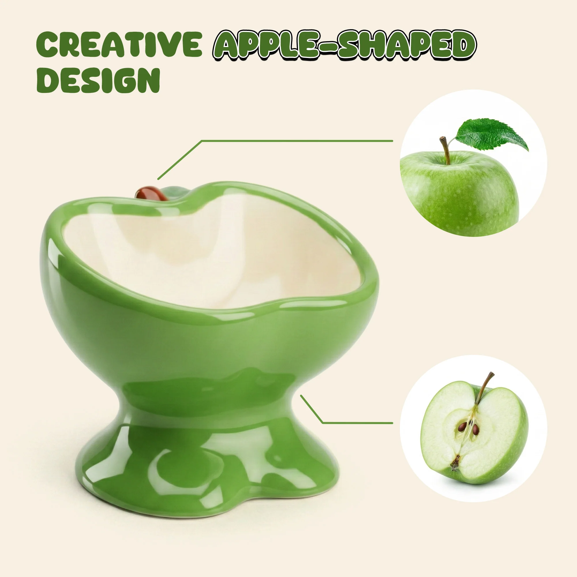 9oz Apple Bliss Elevated Cat Bowl in Ceramic, 9oz