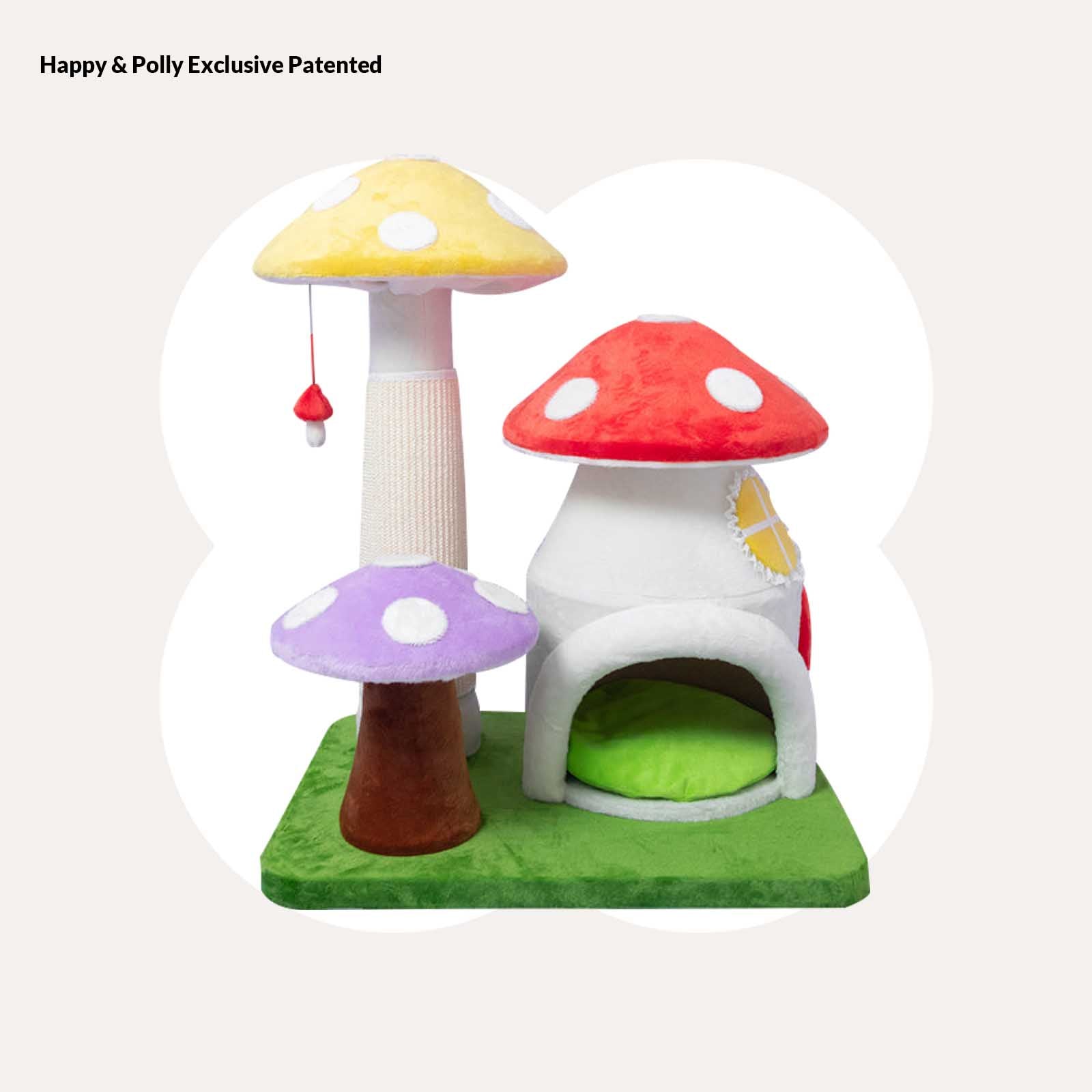 Magic Mushroom Cat Tree with Sisal Stems and Cozy Hideaway