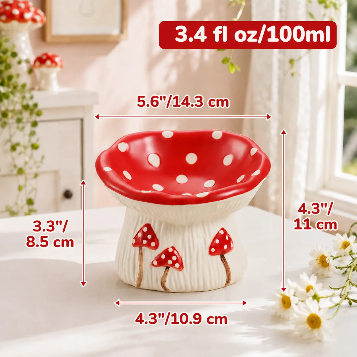 3.4oz Mushroom Picnic Ceramic Cat Bowl