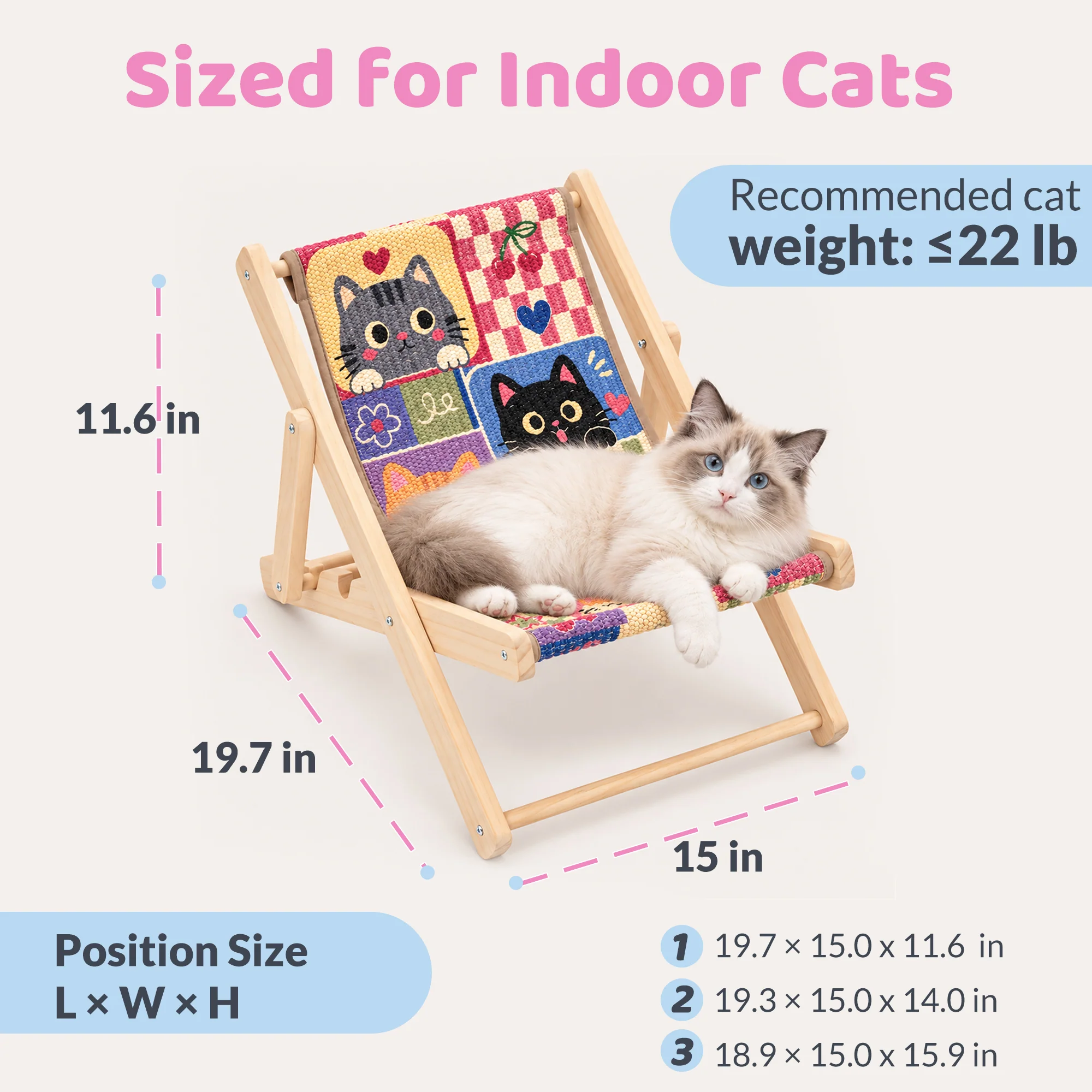 Chaise lounge pliable pour chat Happy & Polly avec tapis griffoir remplaçable