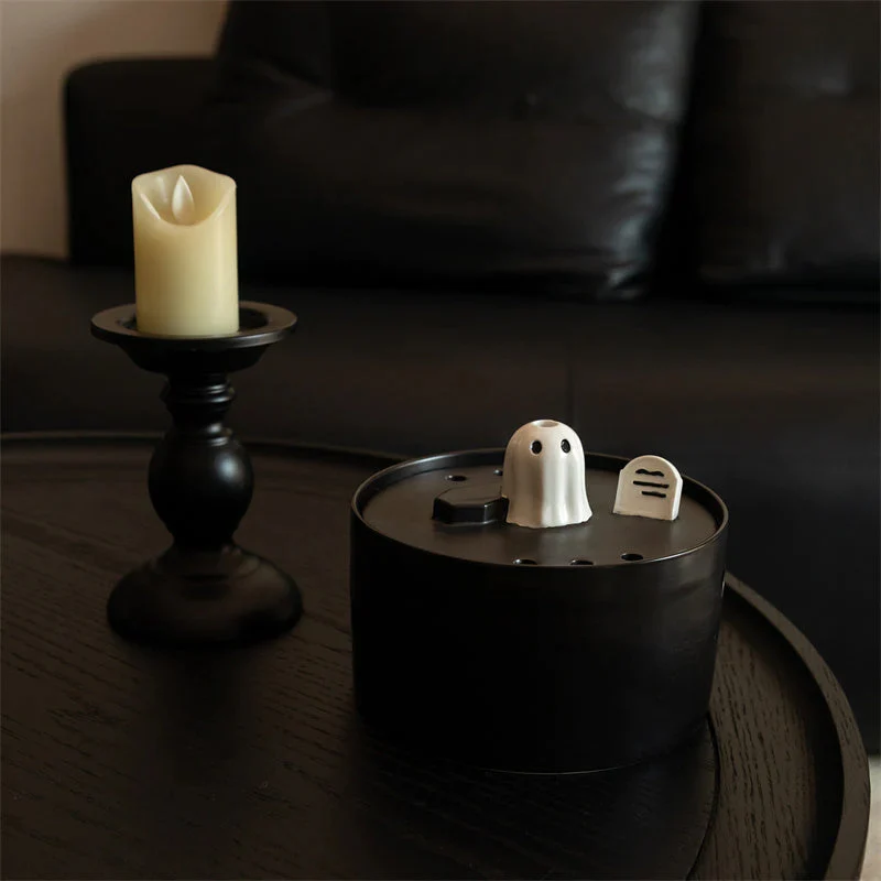 50oz / 1.5L Ceramic Ghost Cat Water Fountain with Quiet Flow