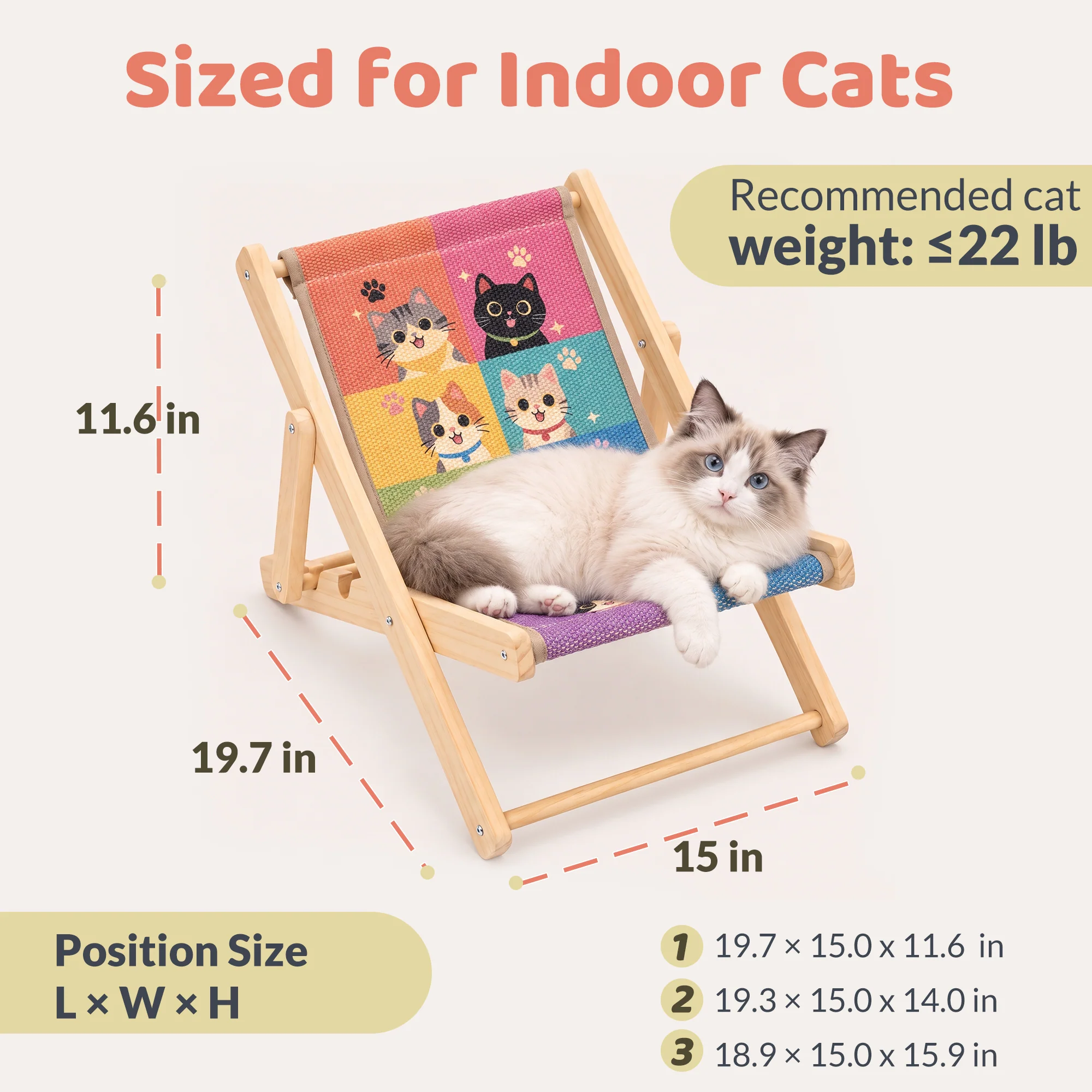 Chaise lounge pliable pour chat Happy & Polly avec tapis griffoir remplaçable