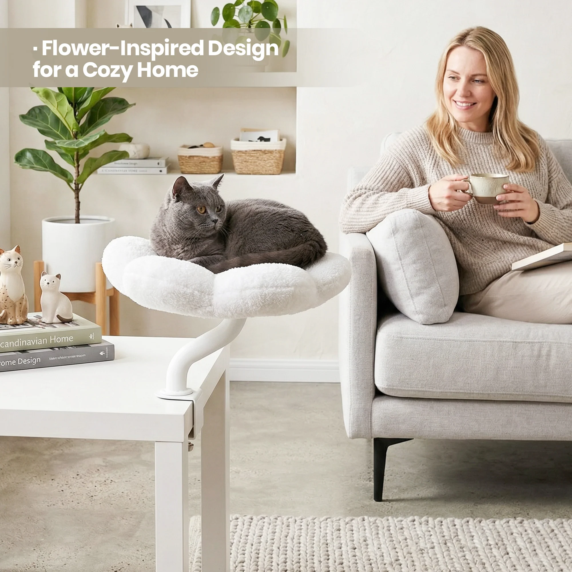 Hyggelig blomster-skrivebordsseng til kat