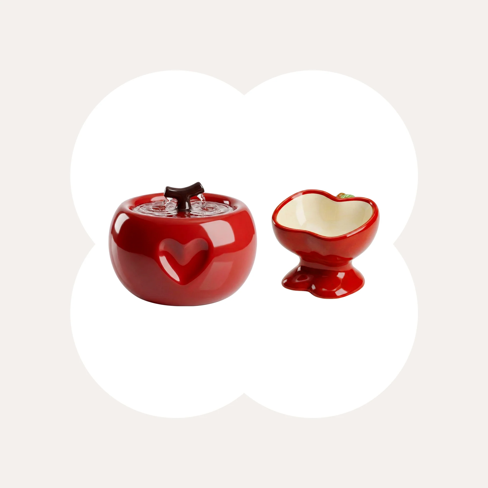 Set de comedero y fuente Love Apple para gatos