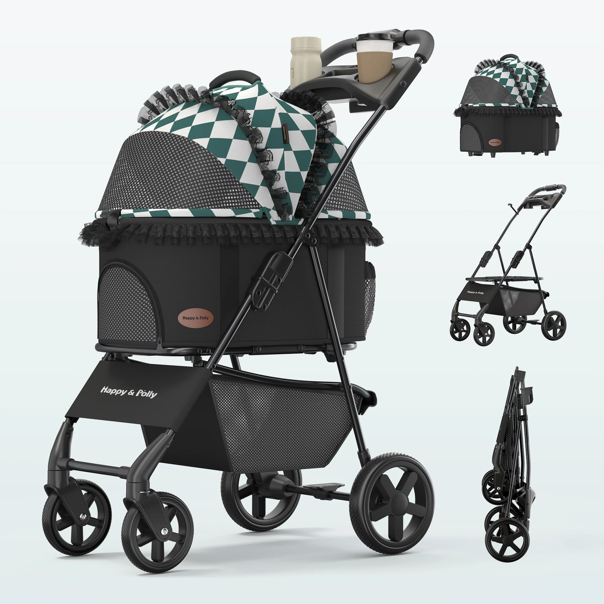 Foldable Pet Stroller with Detachable Carrier