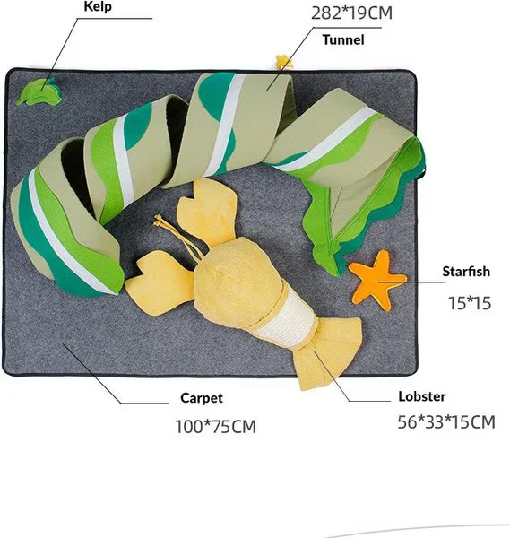 Fish Adventure Cat Sniffing Mat Tunnel for Indoor Play and Scratching