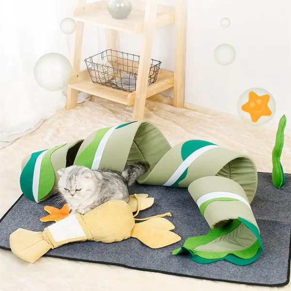Fish Adventure Cat Sniffing Mat Tunnel for Indoor Play and Scratching