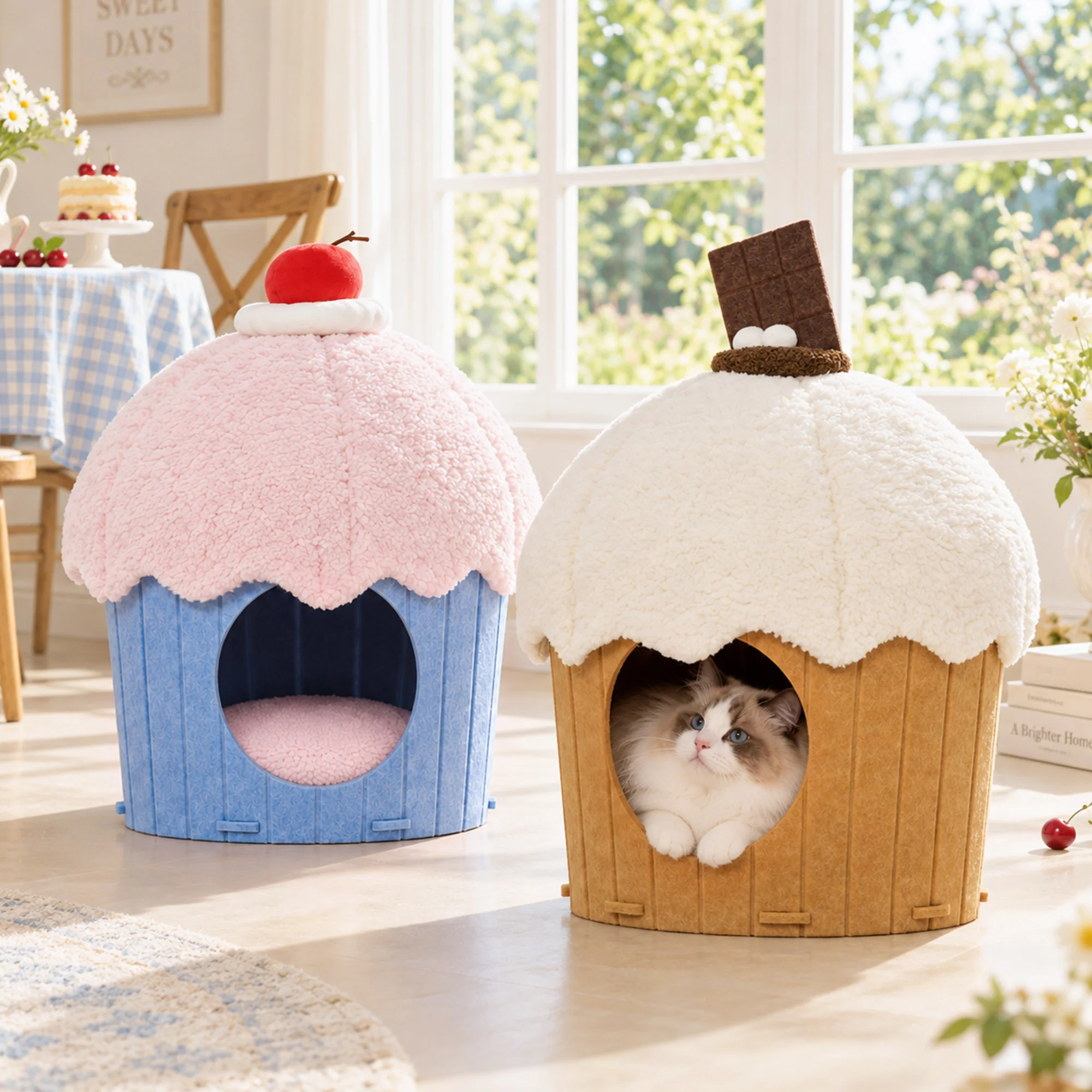 Cupcake 2-in-1 Felt Cat Condo with Removable Cushion