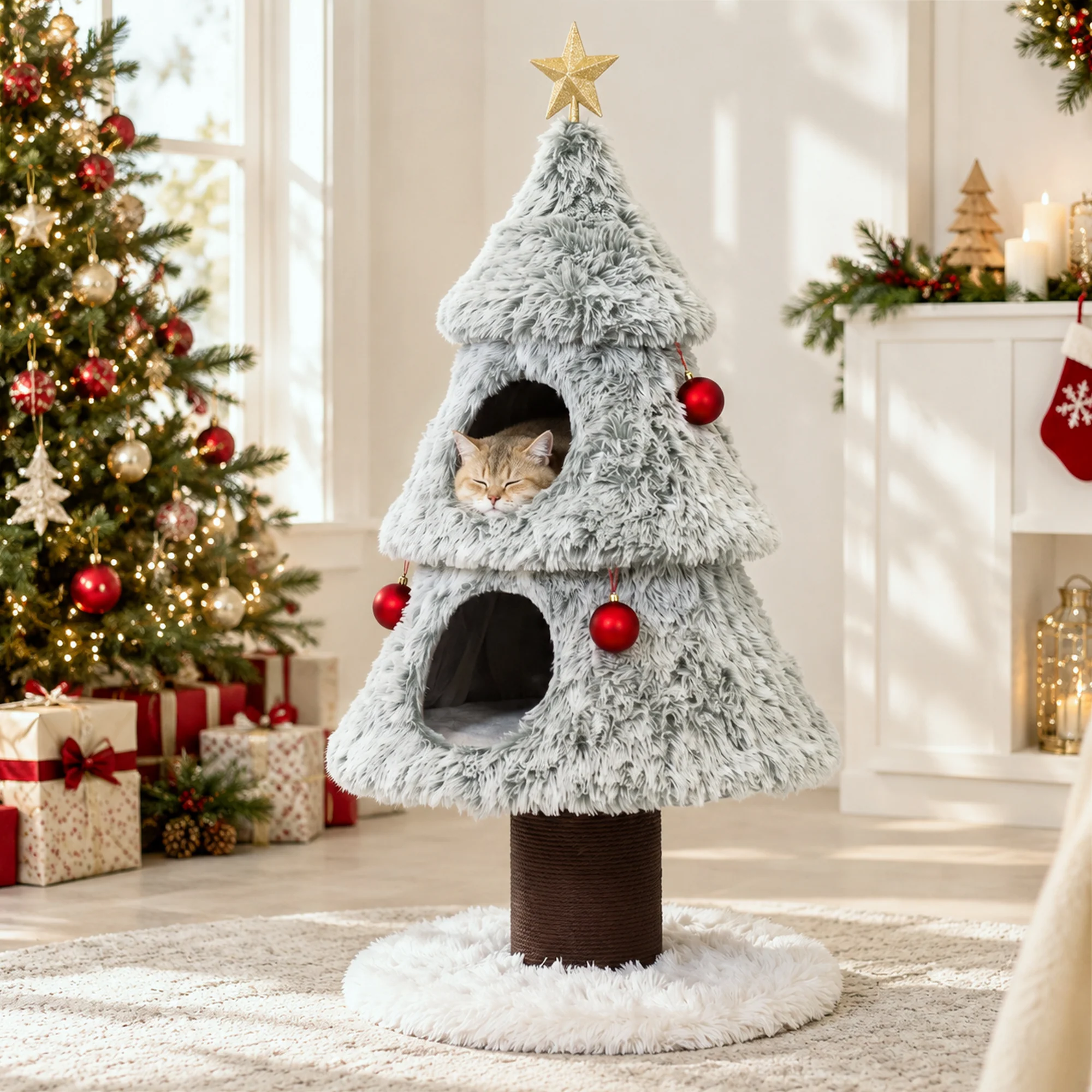 47.2" decoratieve verticale kerstboom-stijl kattenboom