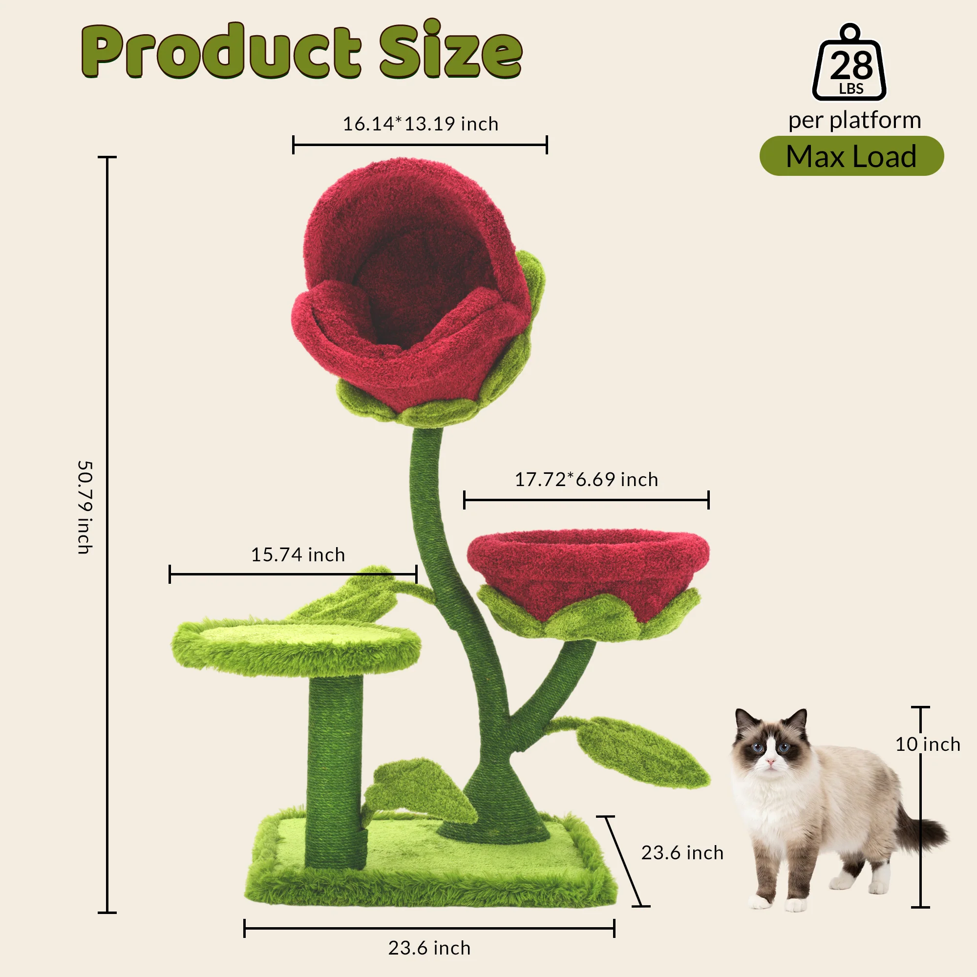 50.8'' 두 개의 블룸 둥지가 있는 Carnivorous Blossom Cat Tree Max