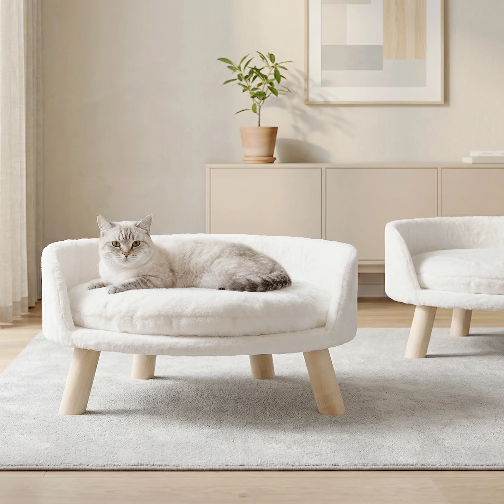 Lit canapé pour chat avec coussin amovible et structure en bois
