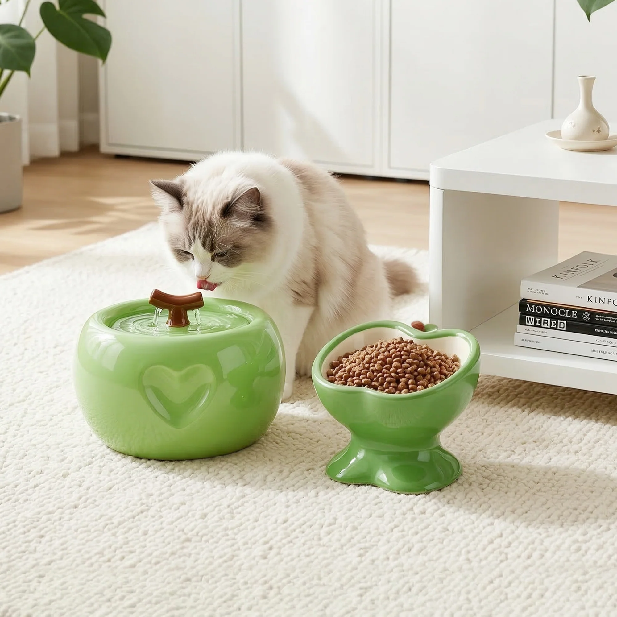 Set de comedero y fuente Love Apple para gatos
