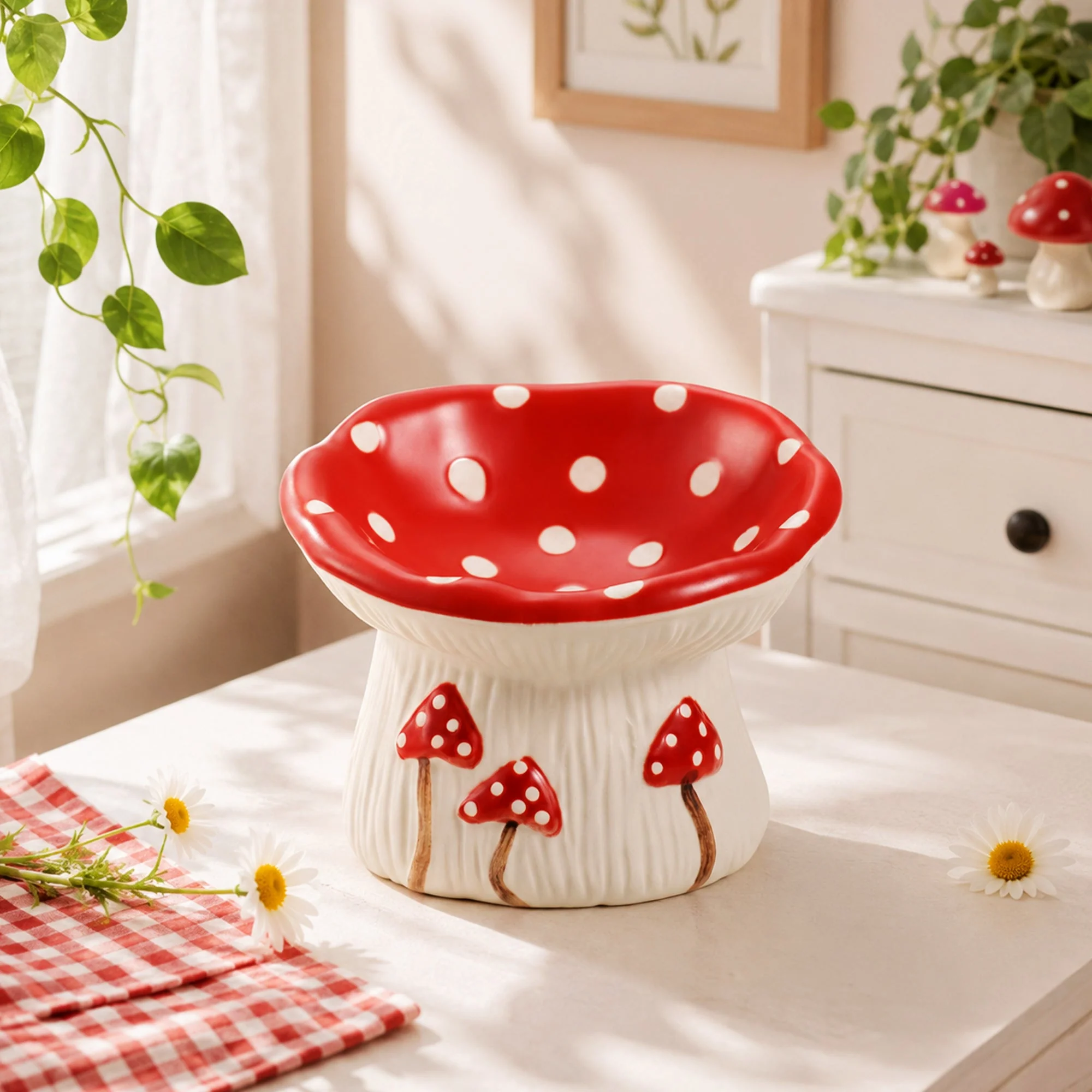 3.4oz Mushroom Picnic Ceramic Cat Bowl