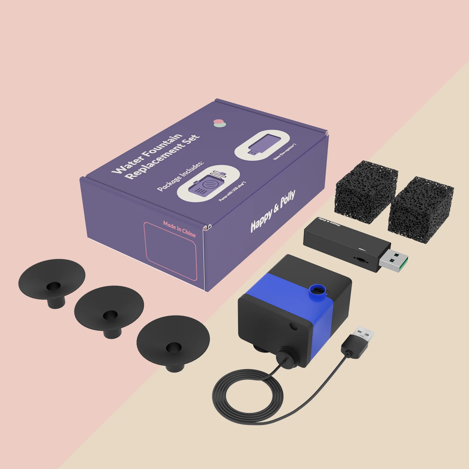 Ceramic Fountain Pump Replacement Set with Filter and Suction Cups