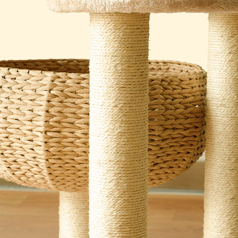 Sleeping in the Bowl Cat Tree with Natural Rattan Nest and 3 Tiers