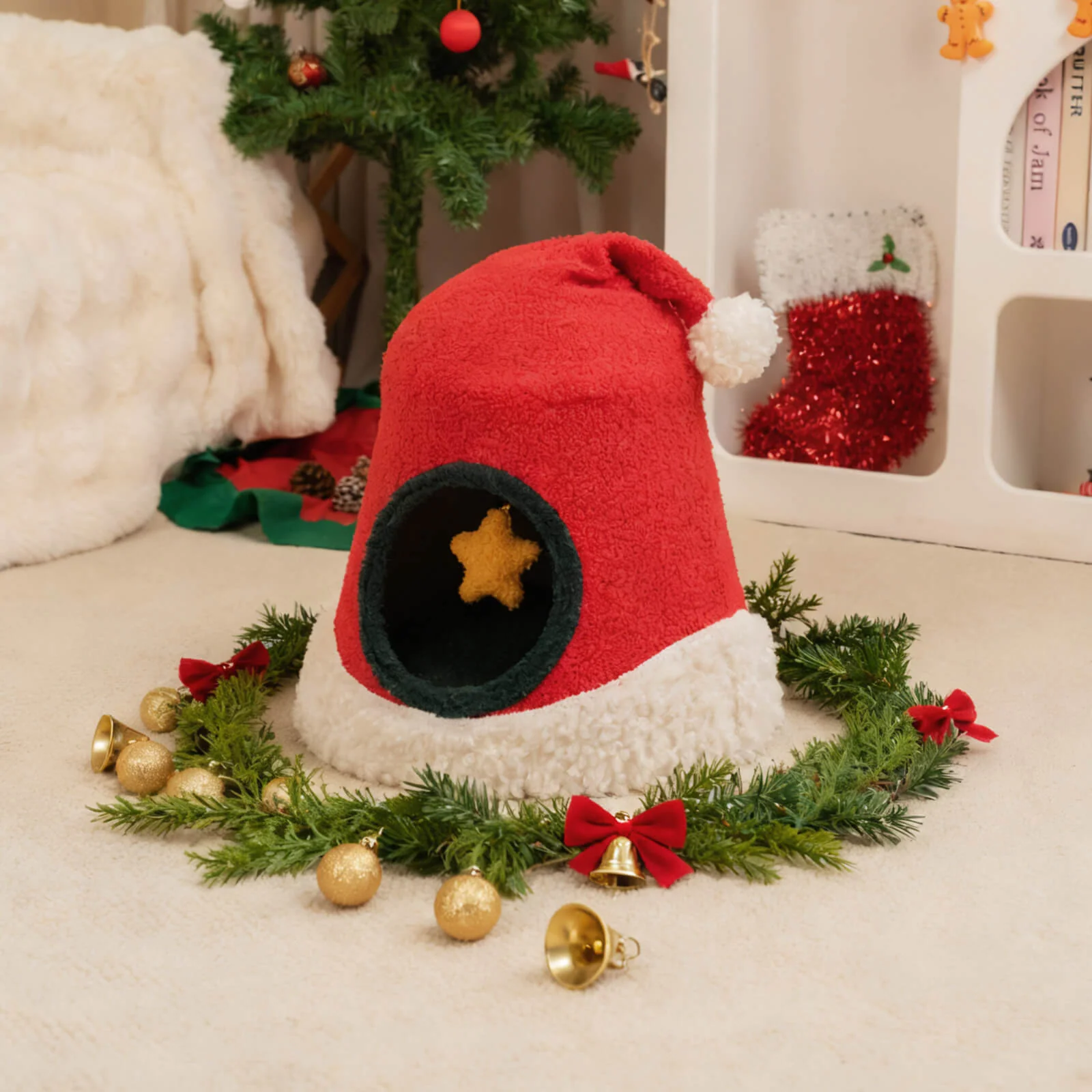 Christmas Tree Cat Bed Tent With Removable Top for Cats and Small Dogs