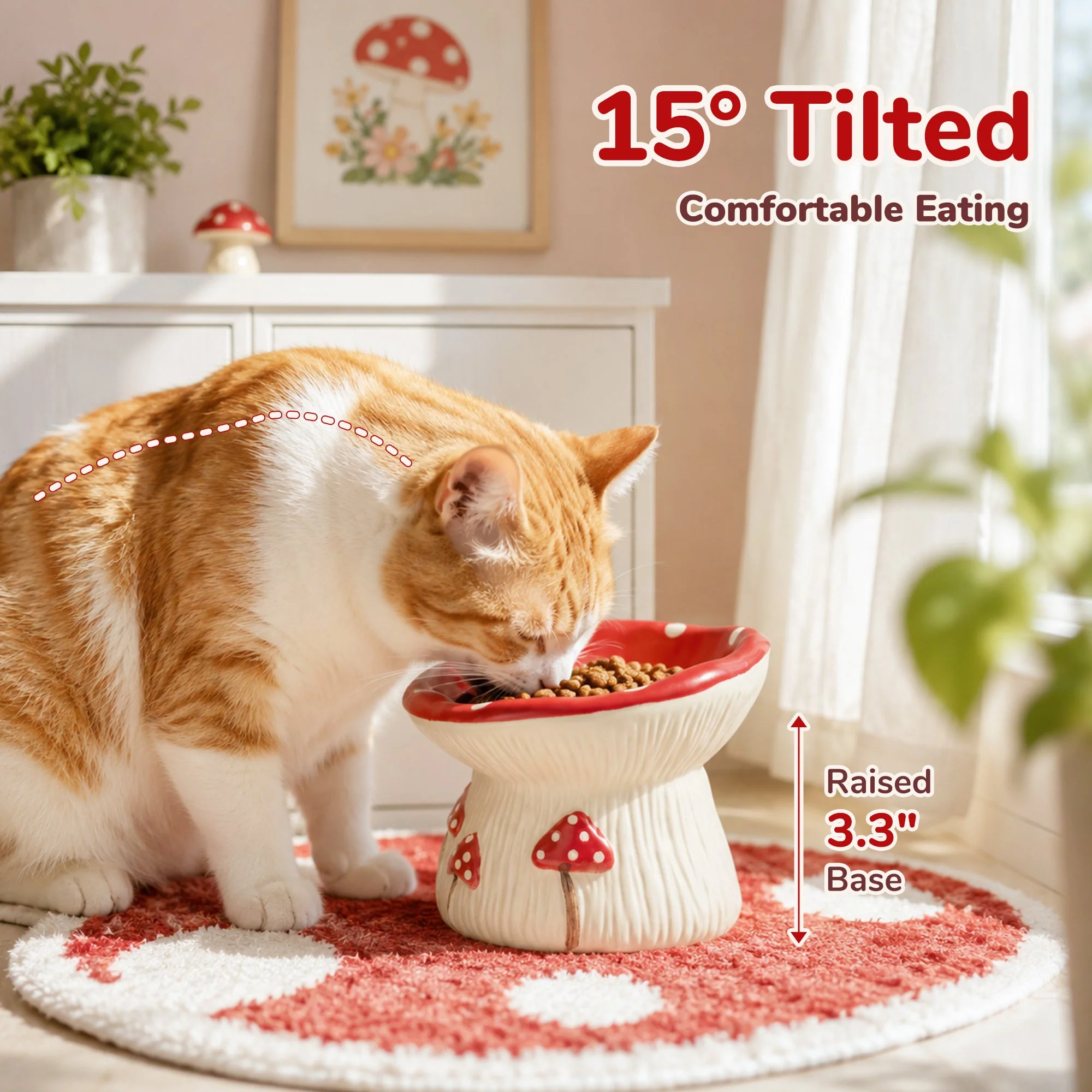 3.4oz Mushroom Picnic Ceramic Cat Bowl