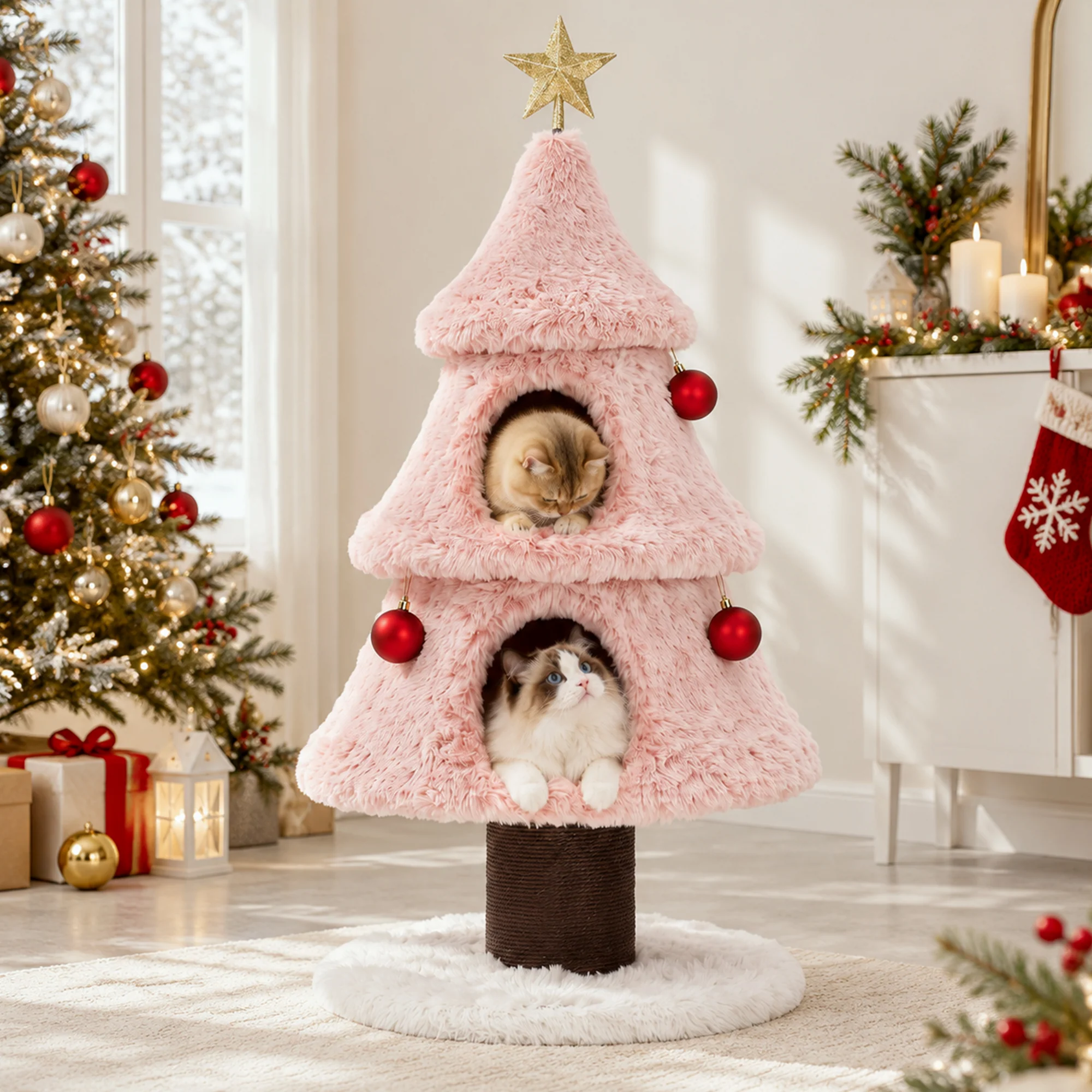 47.2" decoratieve verticale kerstboom-stijl kattenboom