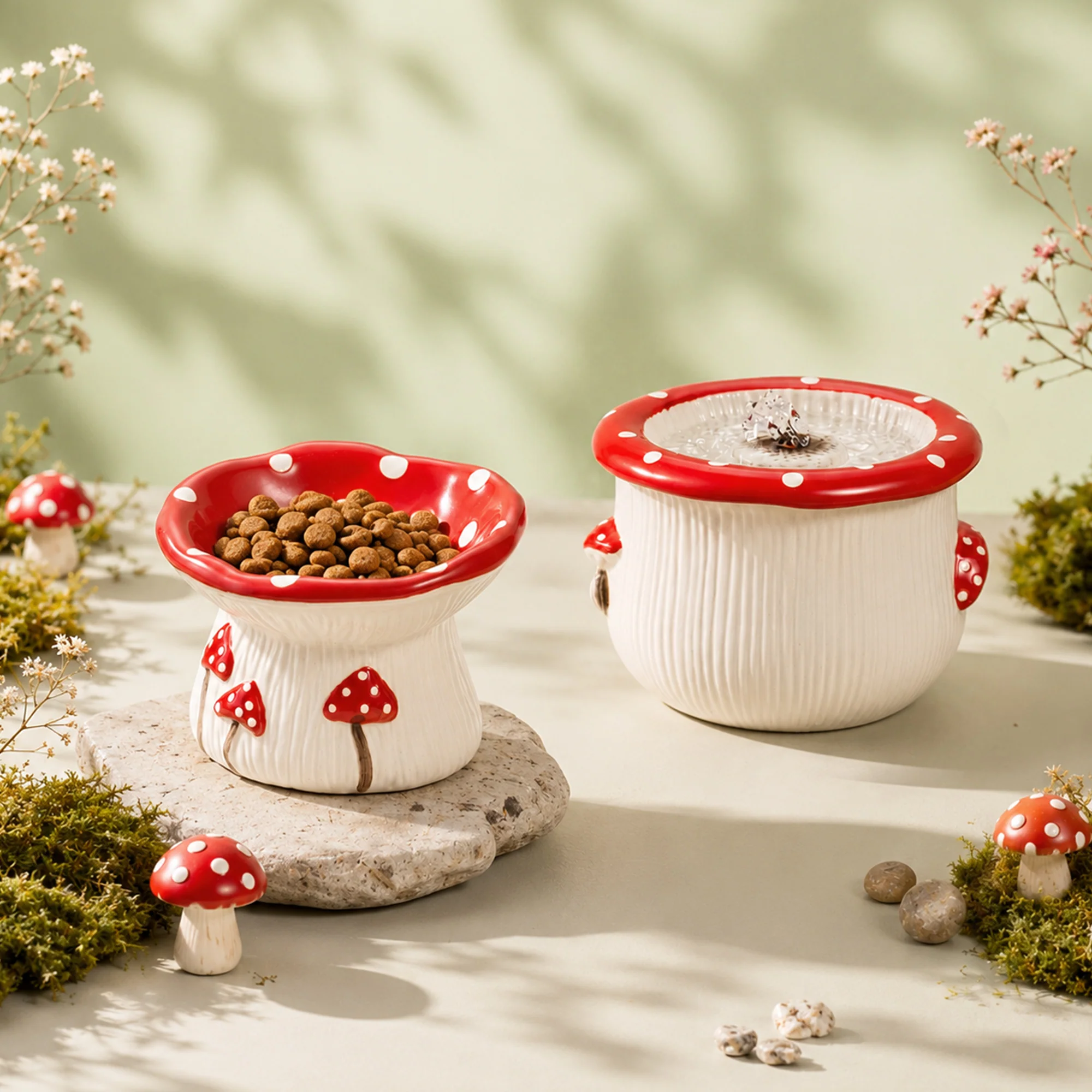 3.4oz Mushroom Picnic Ceramic Cat Bowl
