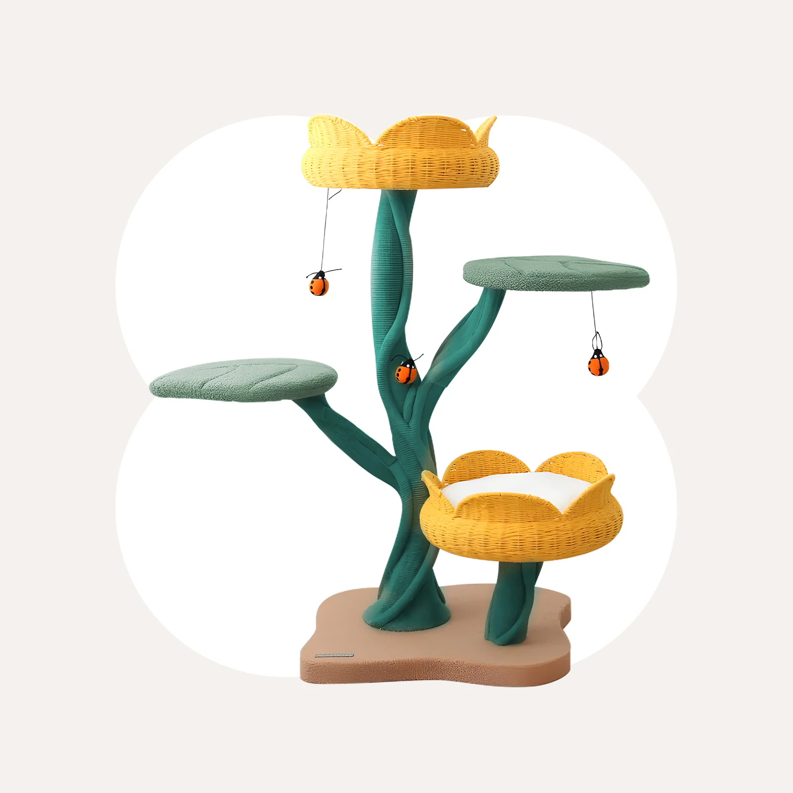 Yellow Tulip Cat Tree with Iron Support and Ladybug Toy