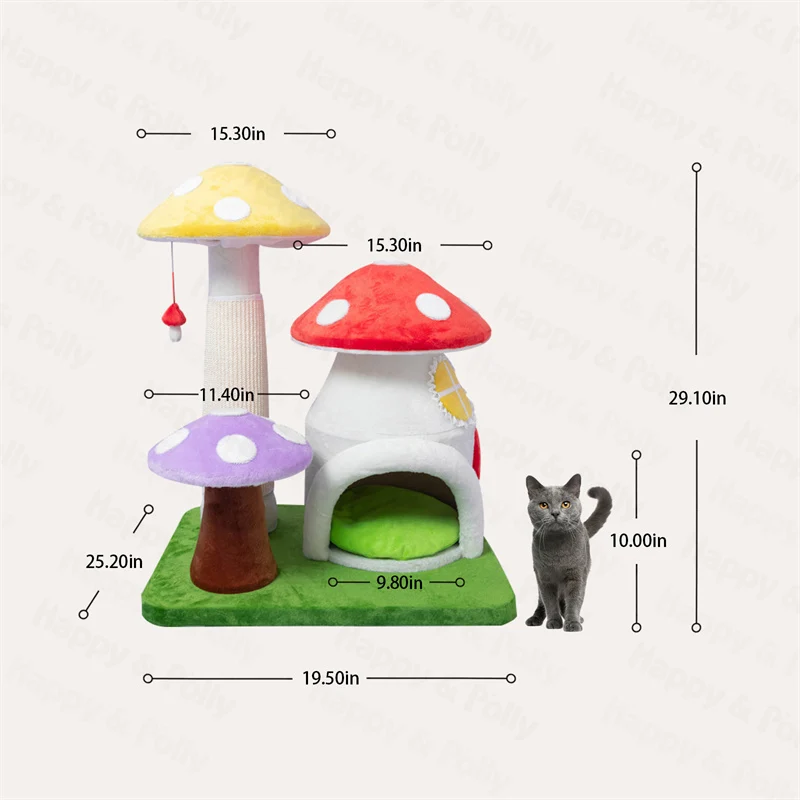 Magic Mushroom Cat Tree with Sisal Stems and Cozy Hideaway