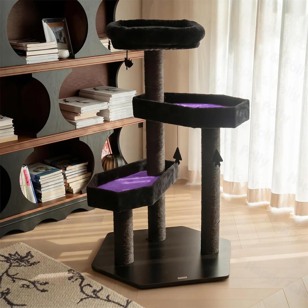 Gothic Style Cat Tree with Coffin Platforms in Red and Black